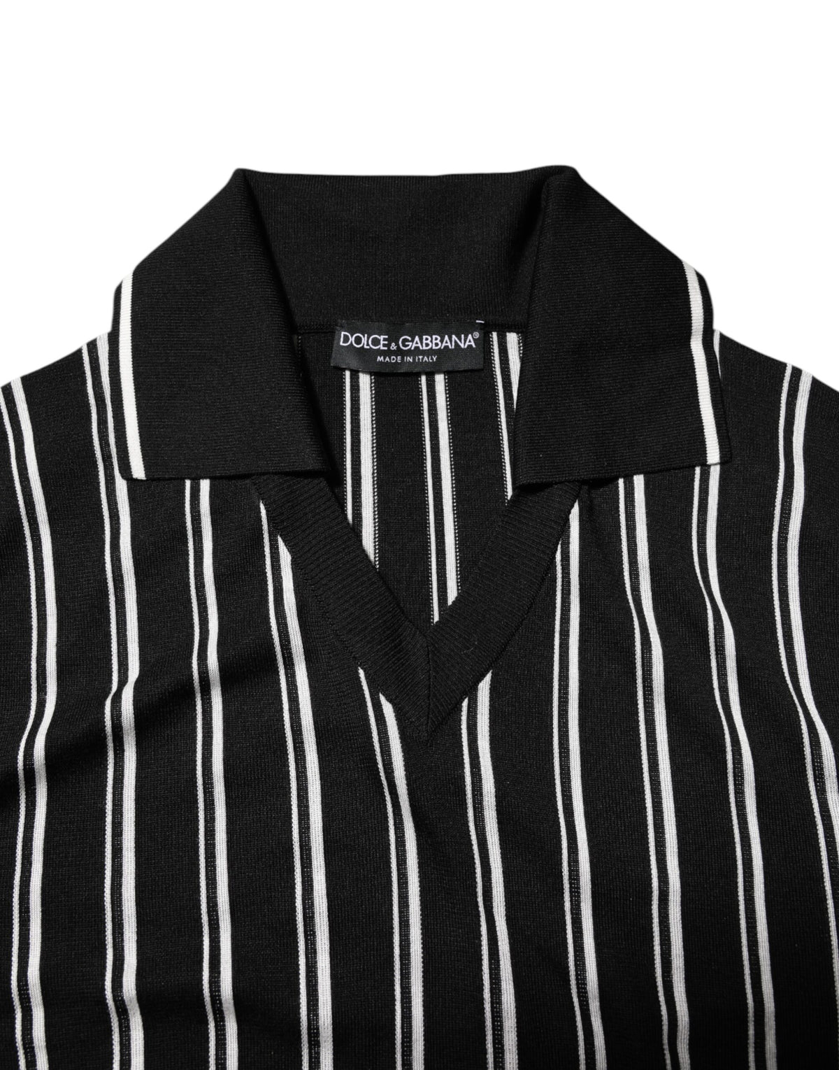 Dolce & Gabbana Zwart Wit Gestreept Polo T-shirt met Kraag