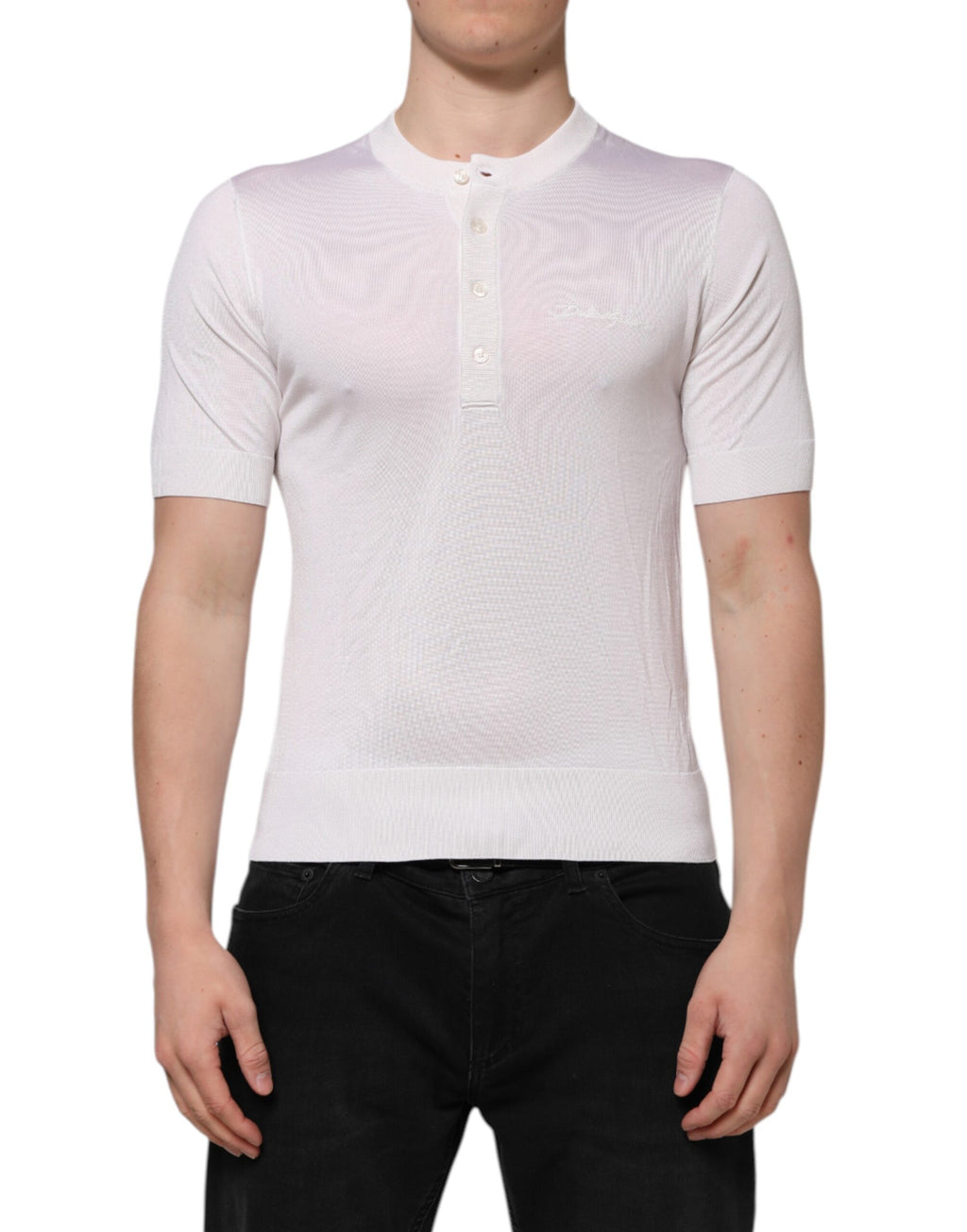 Dolce & Gabbana Weißes Seiden-T-Shirt mit kurzen Ärmeln für Männer Henley