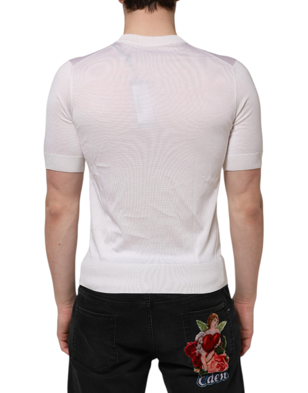 Dolce & Gabbana Weißes Seiden-T-Shirt mit kurzen Ärmeln für Männer Henley