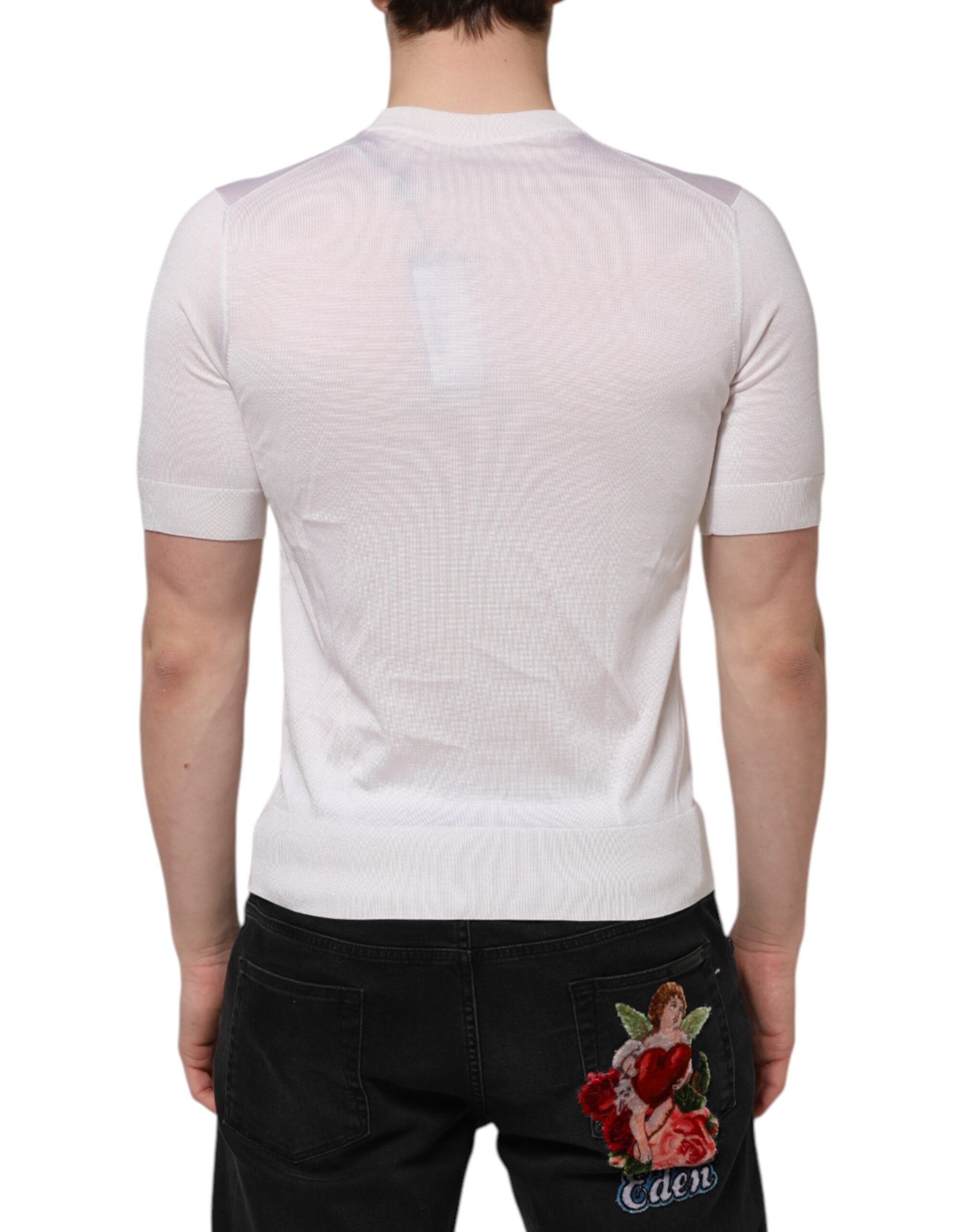 Dolce & Gabbana Weißes Seiden-T-Shirt mit kurzen Ärmeln für Männer Henley
