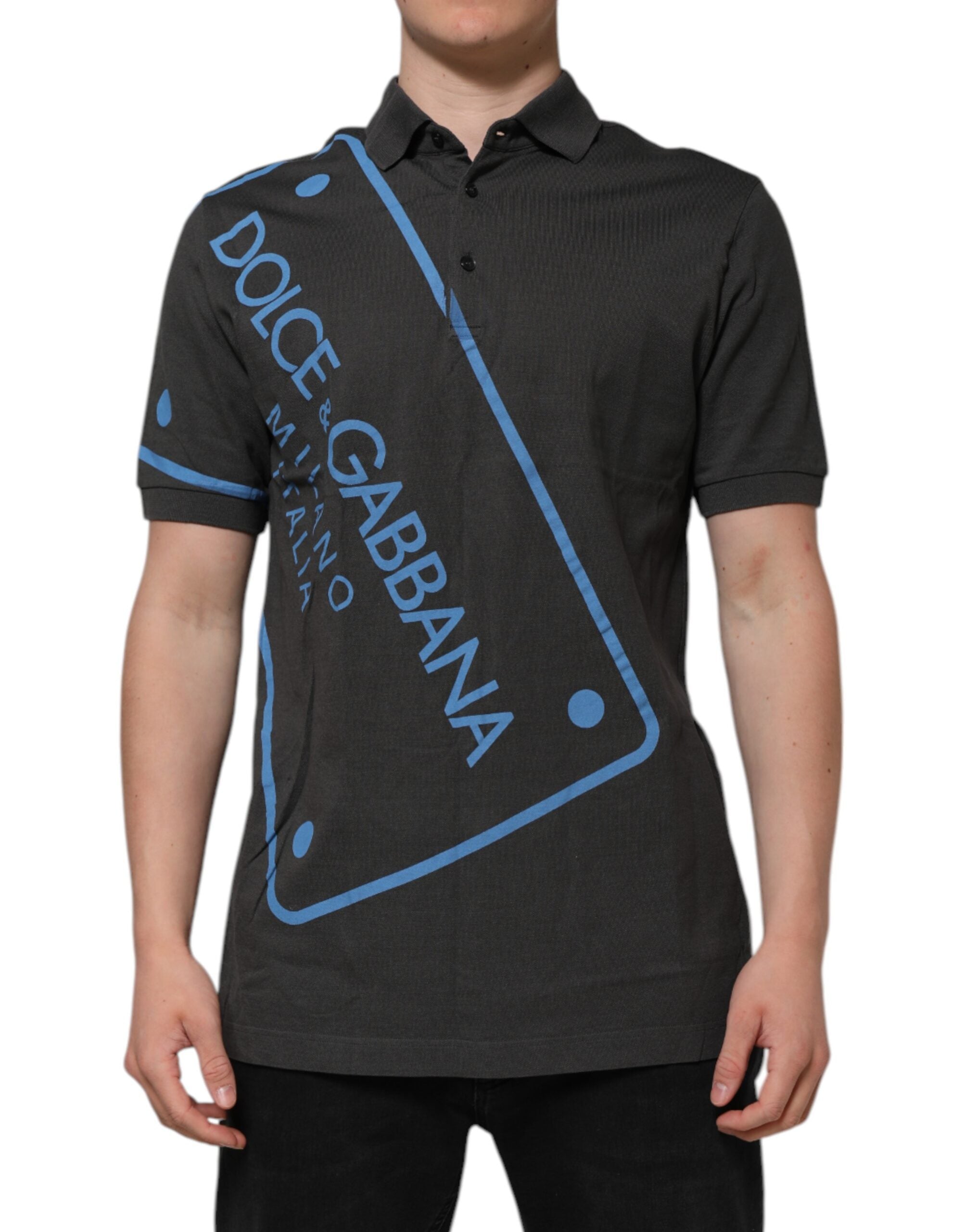 Dolce & Gabbana Dunkelgraues Polo-Shirt mit kurzen Ärmeln und Kragen