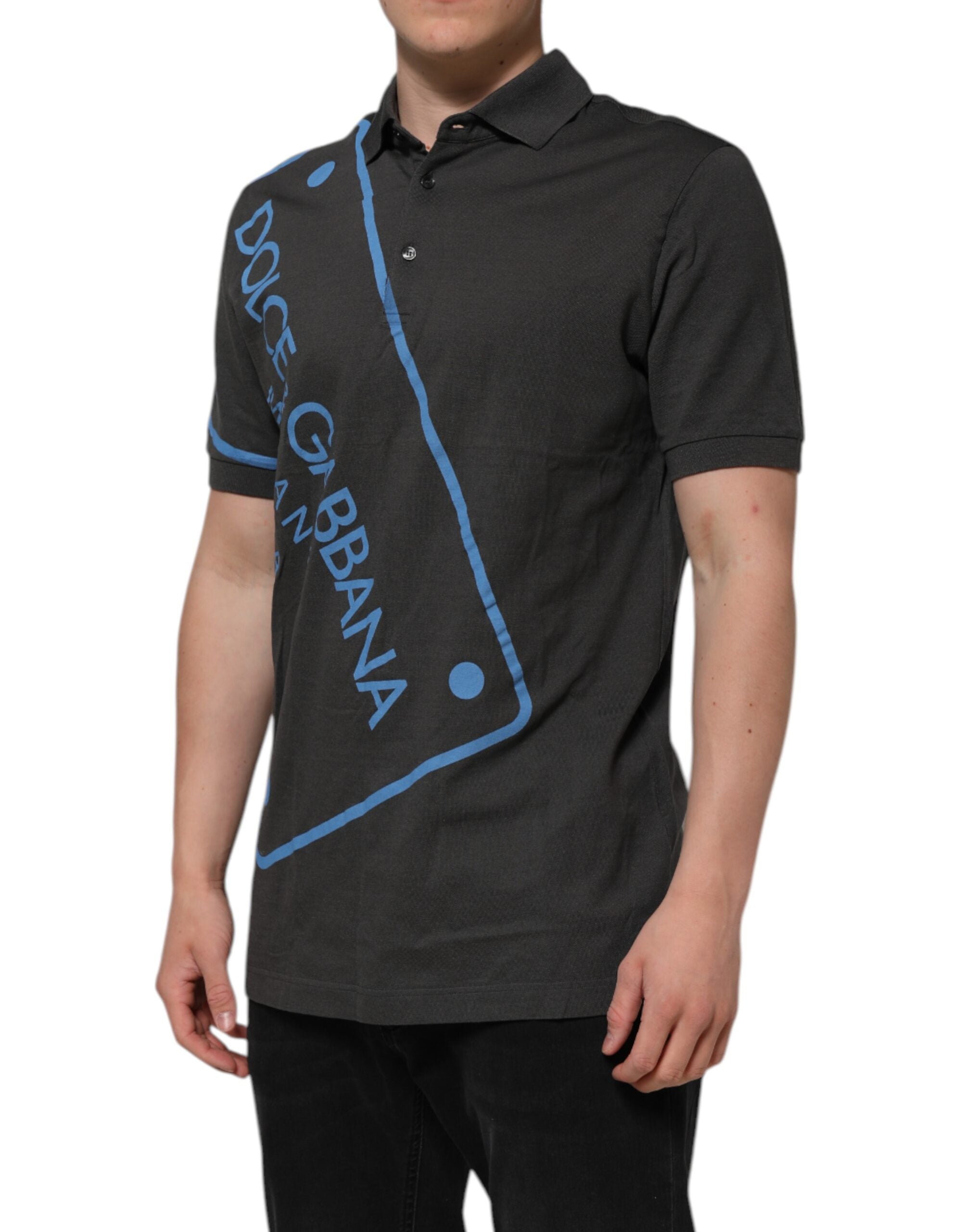 Dolce & Gabbana Dunkelgraues Polo-Shirt mit kurzen Ärmeln und Kragen