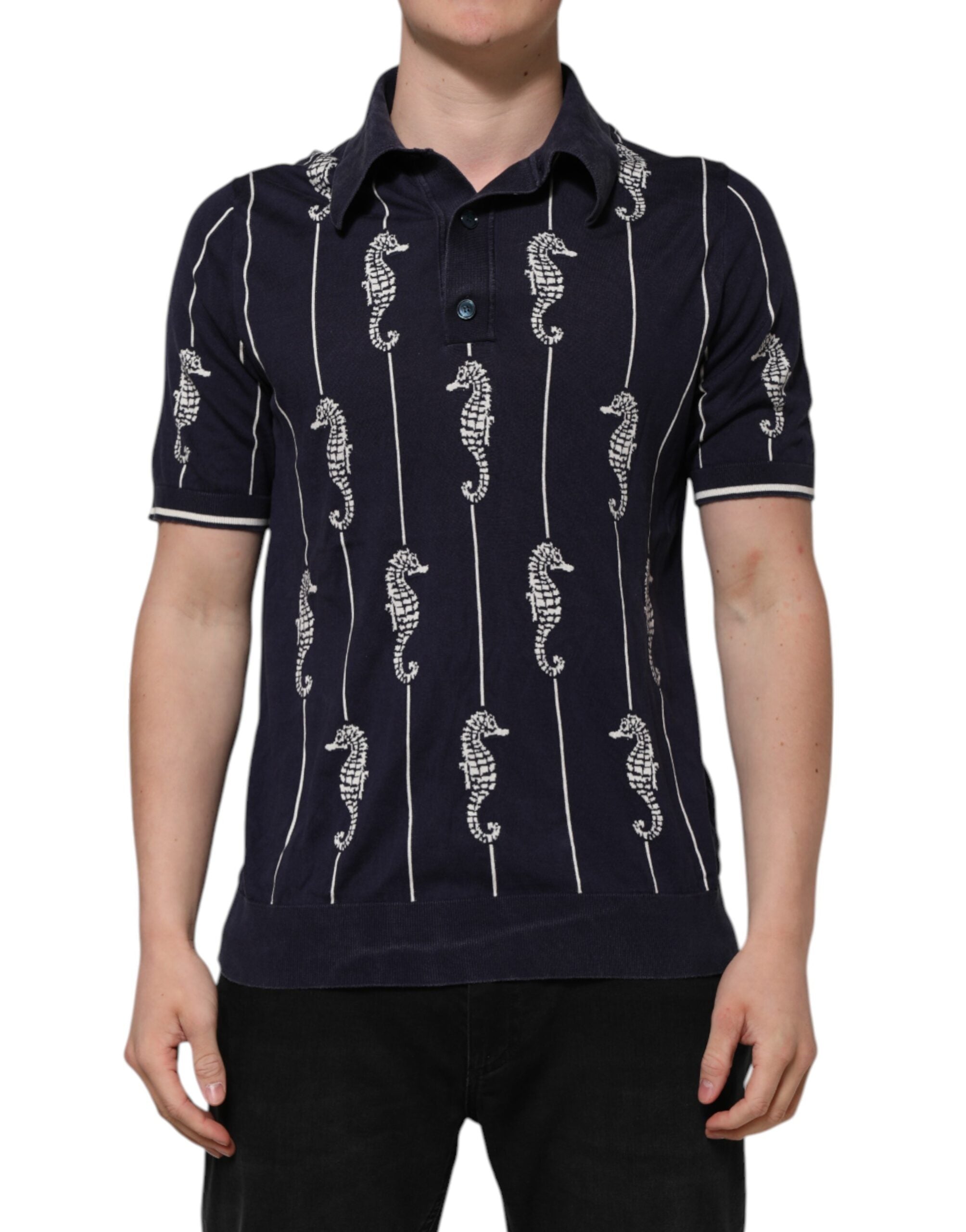 Dolce & Gabbana Dunkelblaues Seepferdchen Poloshirt mit Kragen