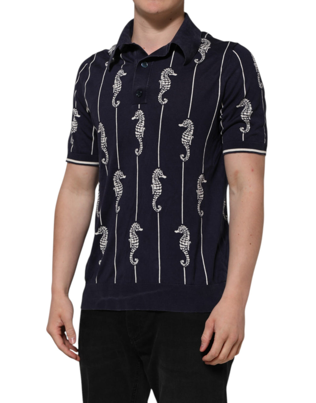 Dolce & Gabbana Dunkelblaues Seepferdchen Poloshirt mit Kragen