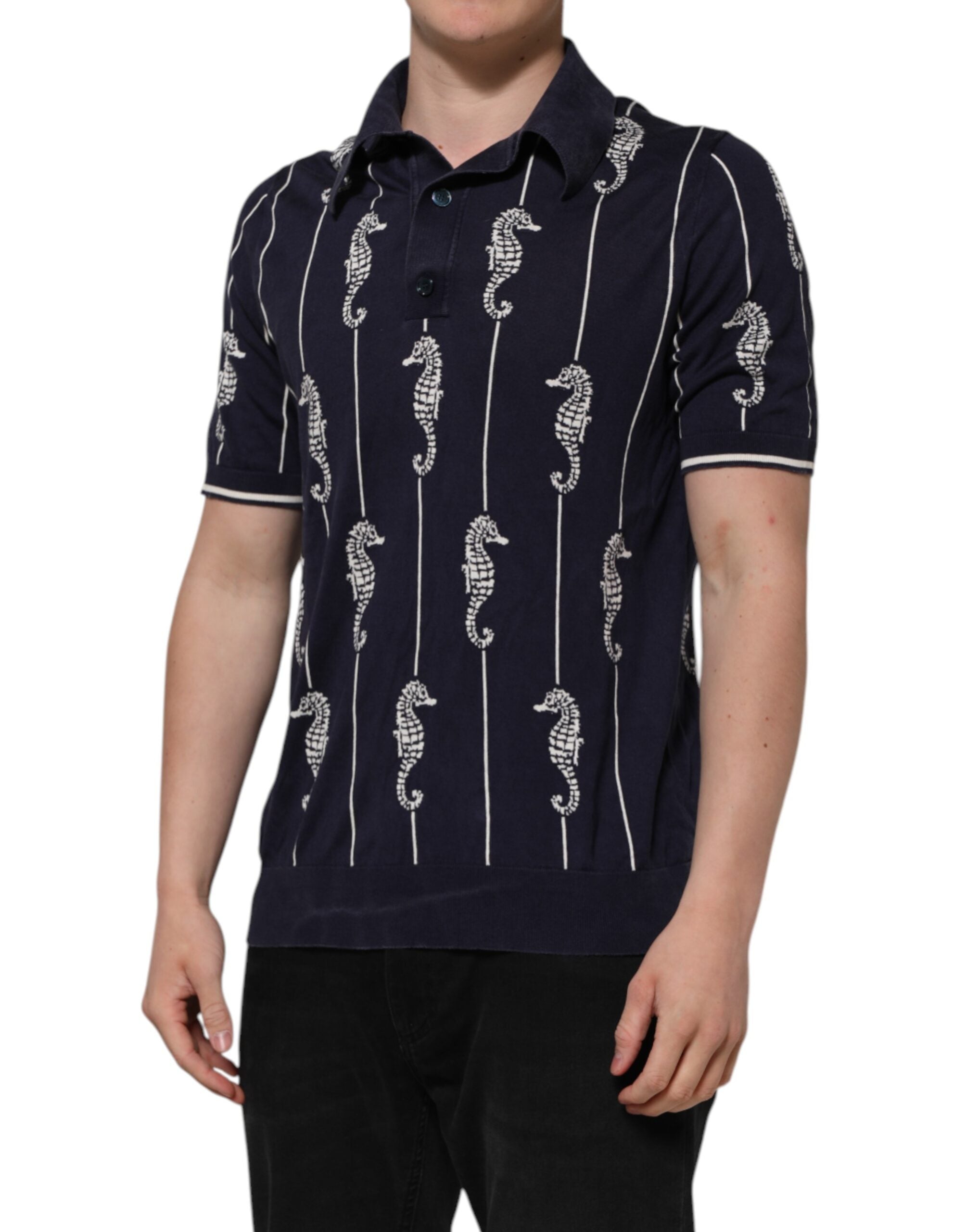 Dolce & Gabbana Dunkelblaues Seepferdchen Poloshirt mit Kragen