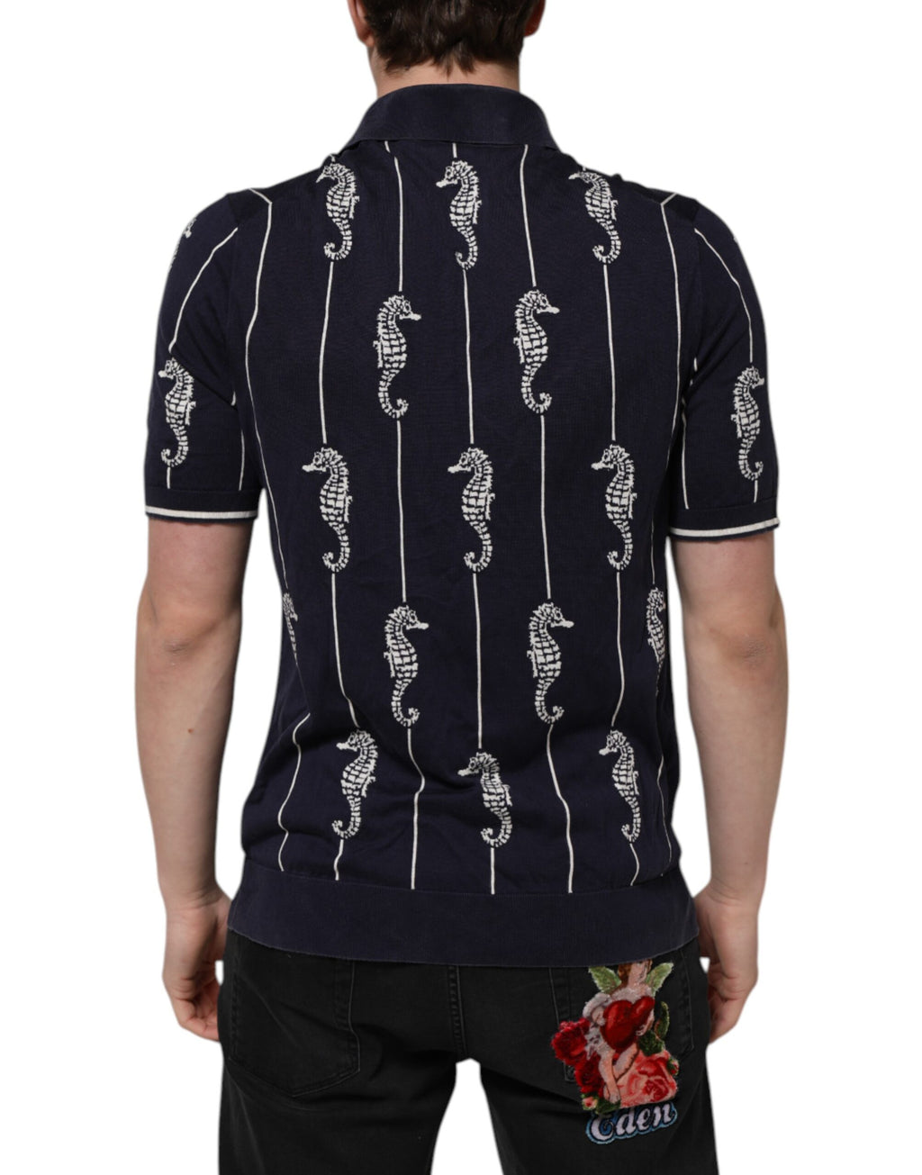 Dolce & Gabbana Dunkelblaues Seepferdchen Poloshirt mit Kragen