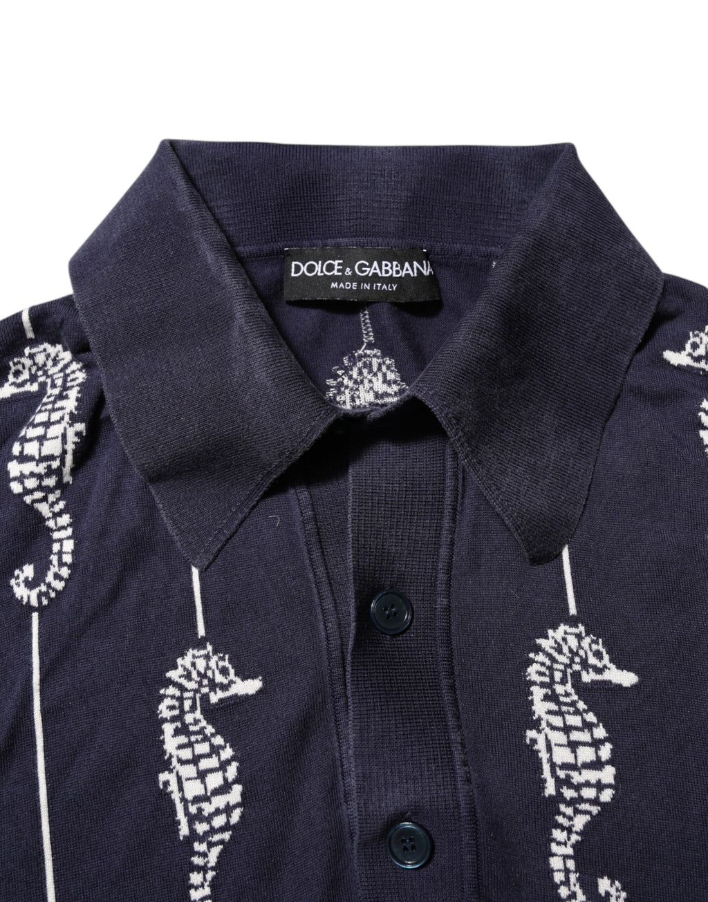 Dolce & Gabbana Dunkelblaues Seepferdchen Poloshirt mit Kragen
