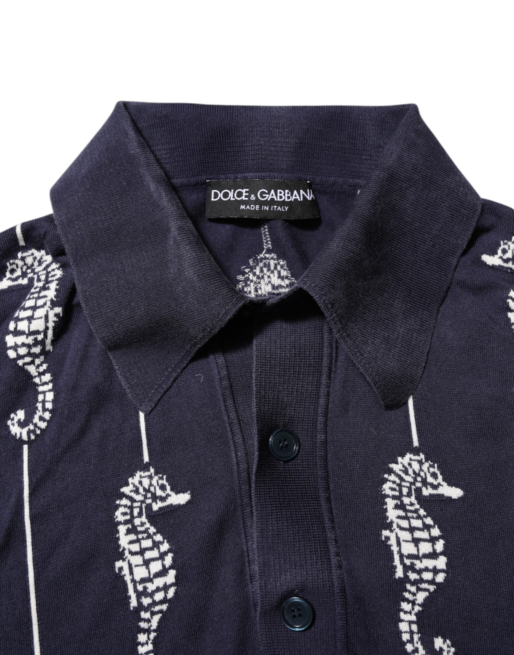 Dolce & Gabbana Dunkelblaues Seepferdchen Poloshirt mit Kragen