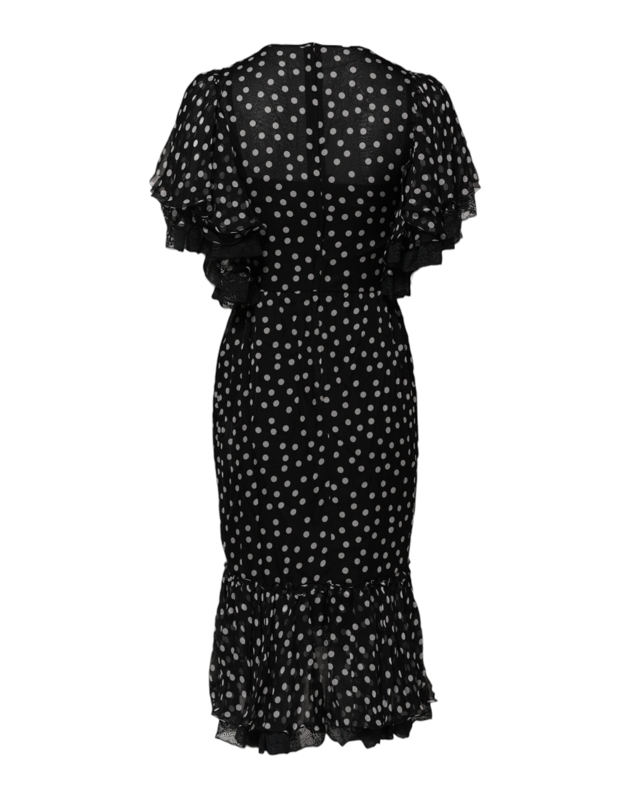 Dolce & Gabbana Schwarz Weiß Spitze Polka Dot Chiffon Kleid