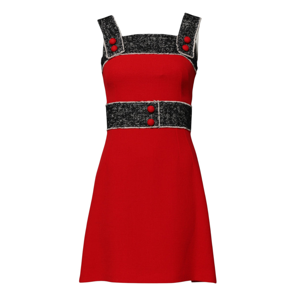 Dolce & Gabbana Rotes ärmelloses Minikleid aus Wolle in ausgestellter A-Linie