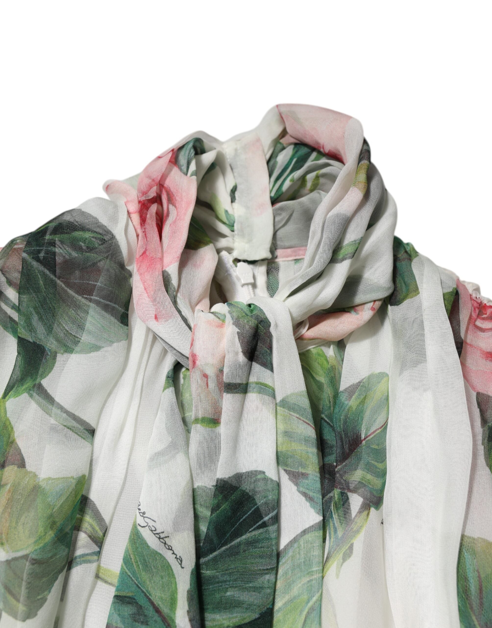 Dolce & Gabbana Weißes geblümtes Rosen Seiden Maxikleid langes Kleid