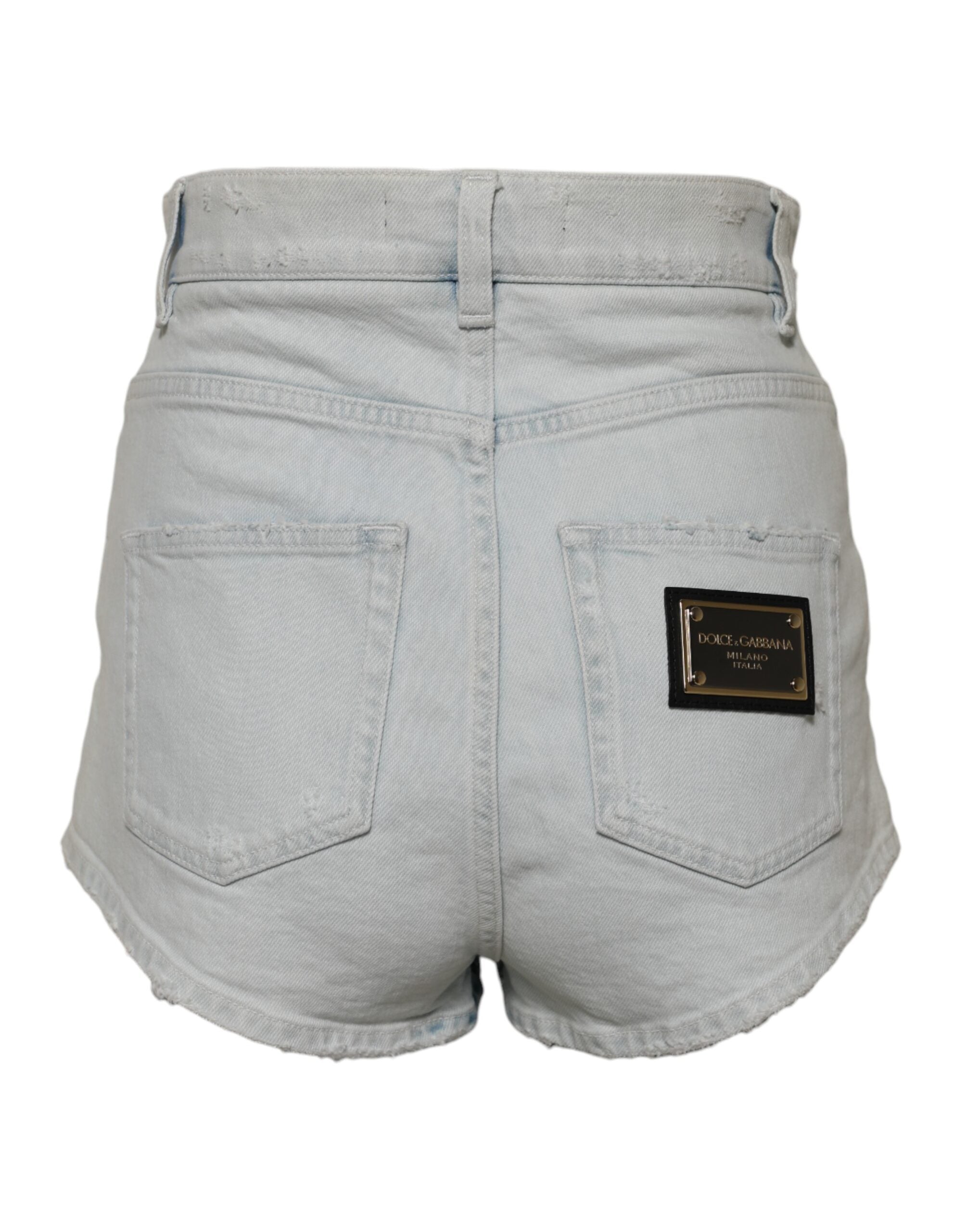 Dolce & Gabbana Hellblaue gewaschene Denim-Baumwolle Hot Pants Shorts