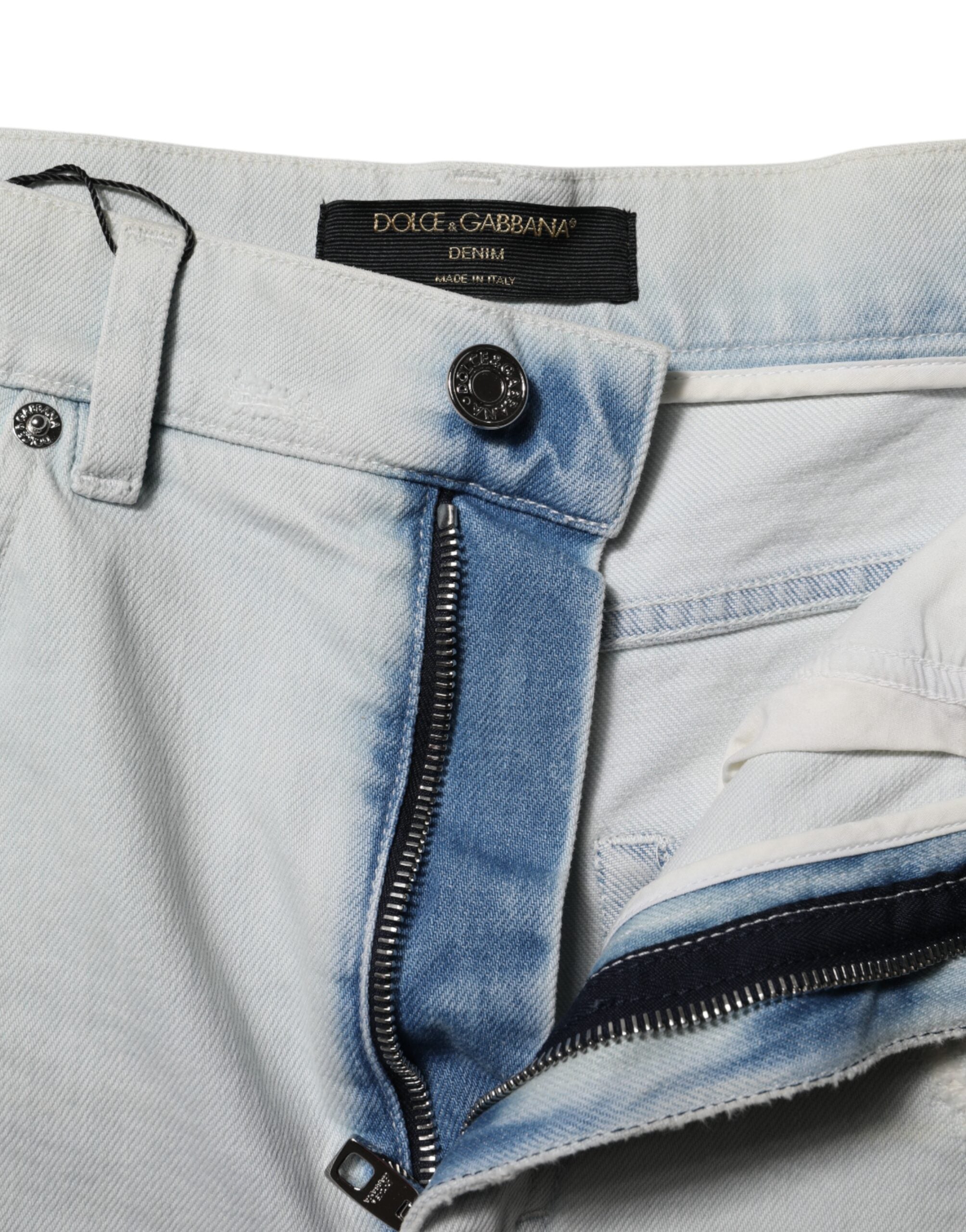 Dolce & Gabbana Hellblaue gewaschene Denim-Baumwolle Hot Pants Shorts