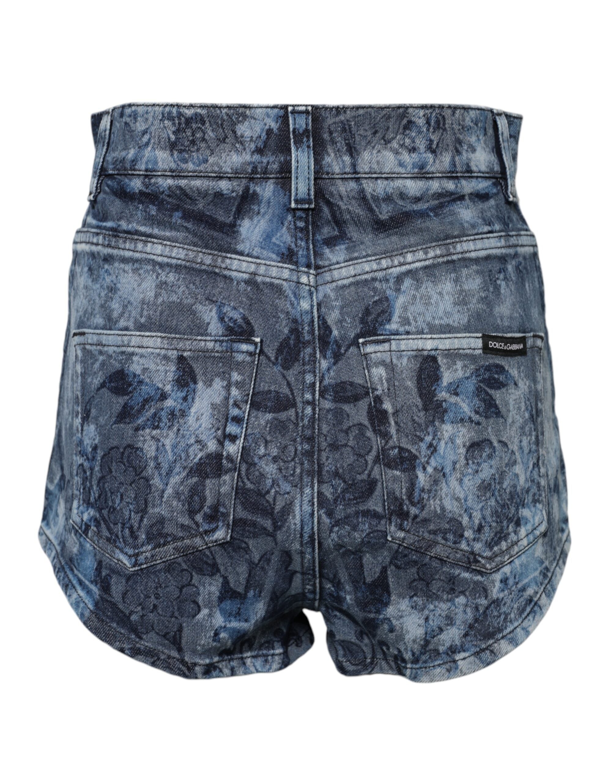 Dolce & Gabbana Blauer Blumendruck Denim Baumwolle Hot Pants Shorts