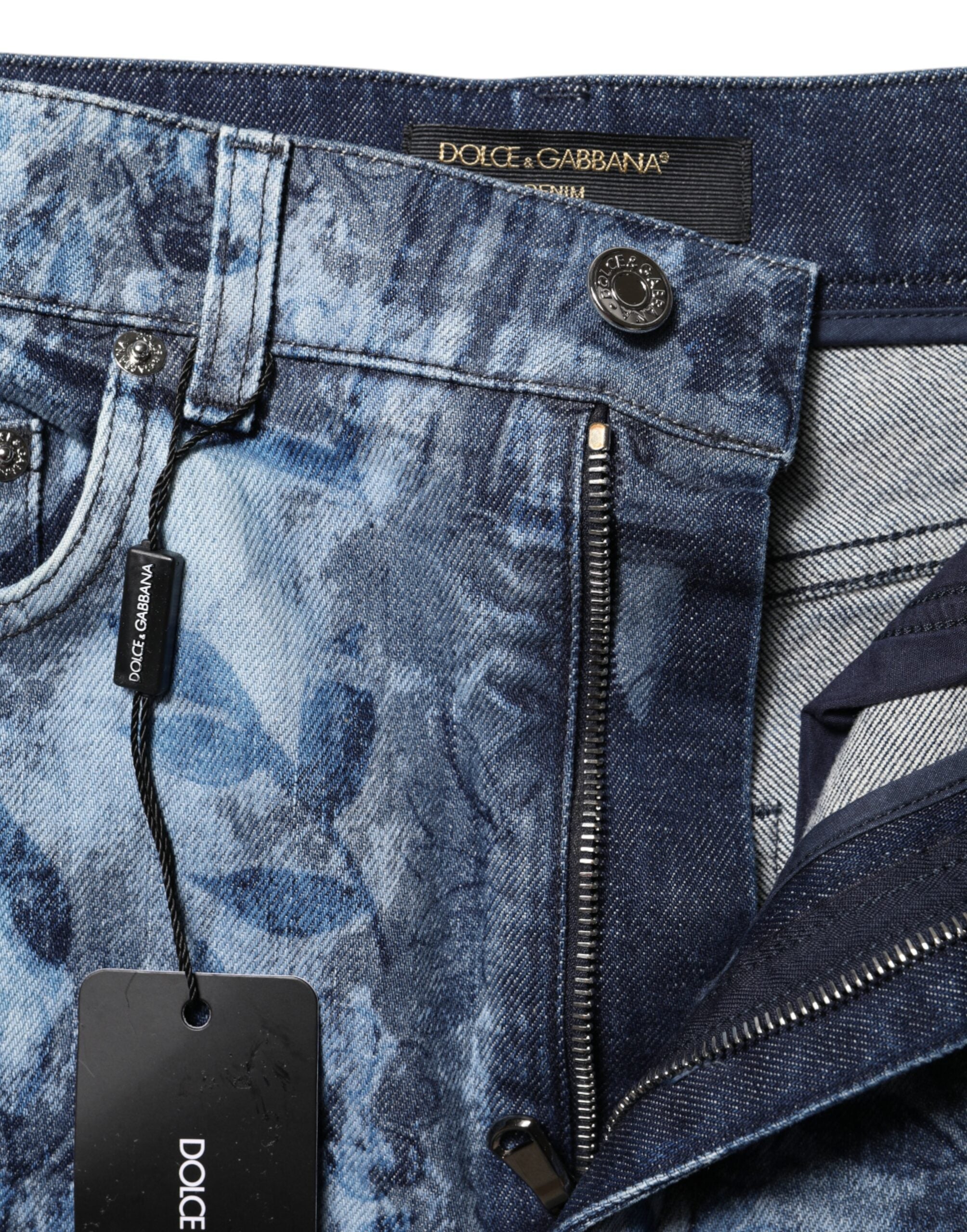 Dolce & Gabbana Blauer Blumendruck Denim Baumwolle Hot Pants Shorts