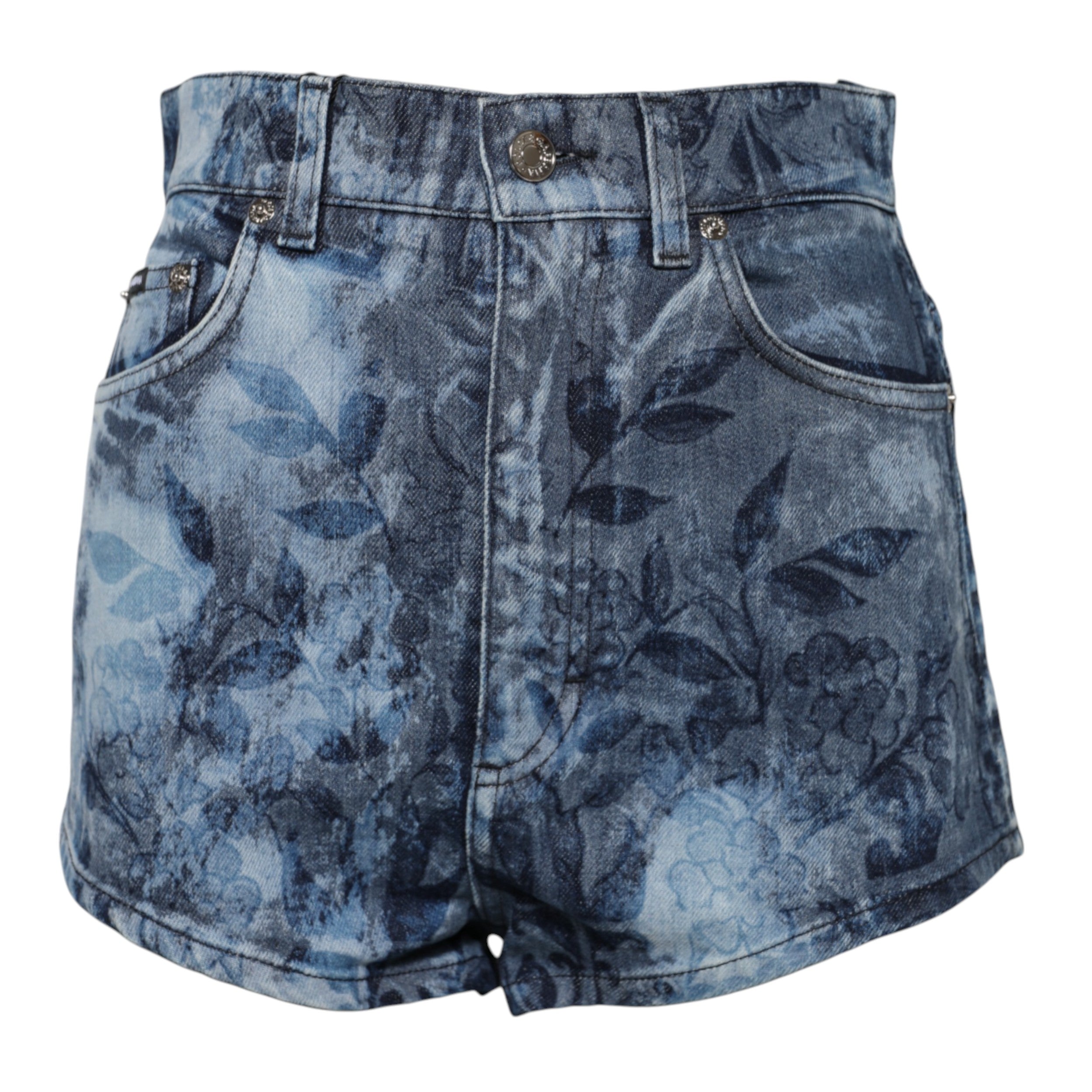 Dolce & Gabbana Blauer Blumendruck Denim Baumwolle Hot Pants Shorts