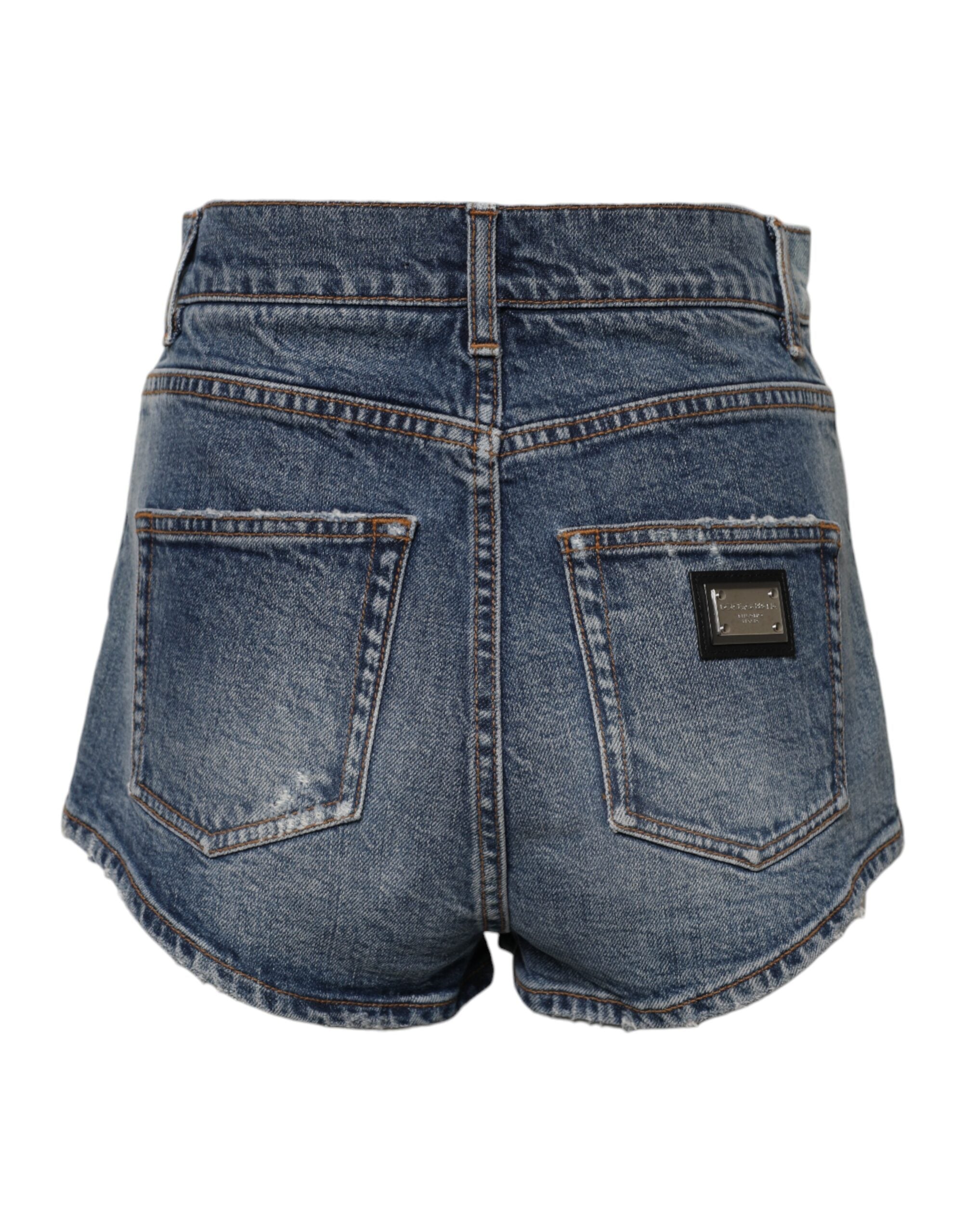 Dolce & Gabbana Blaue zerfledderte Denim-Baumwolle Hot Pants Shorts
