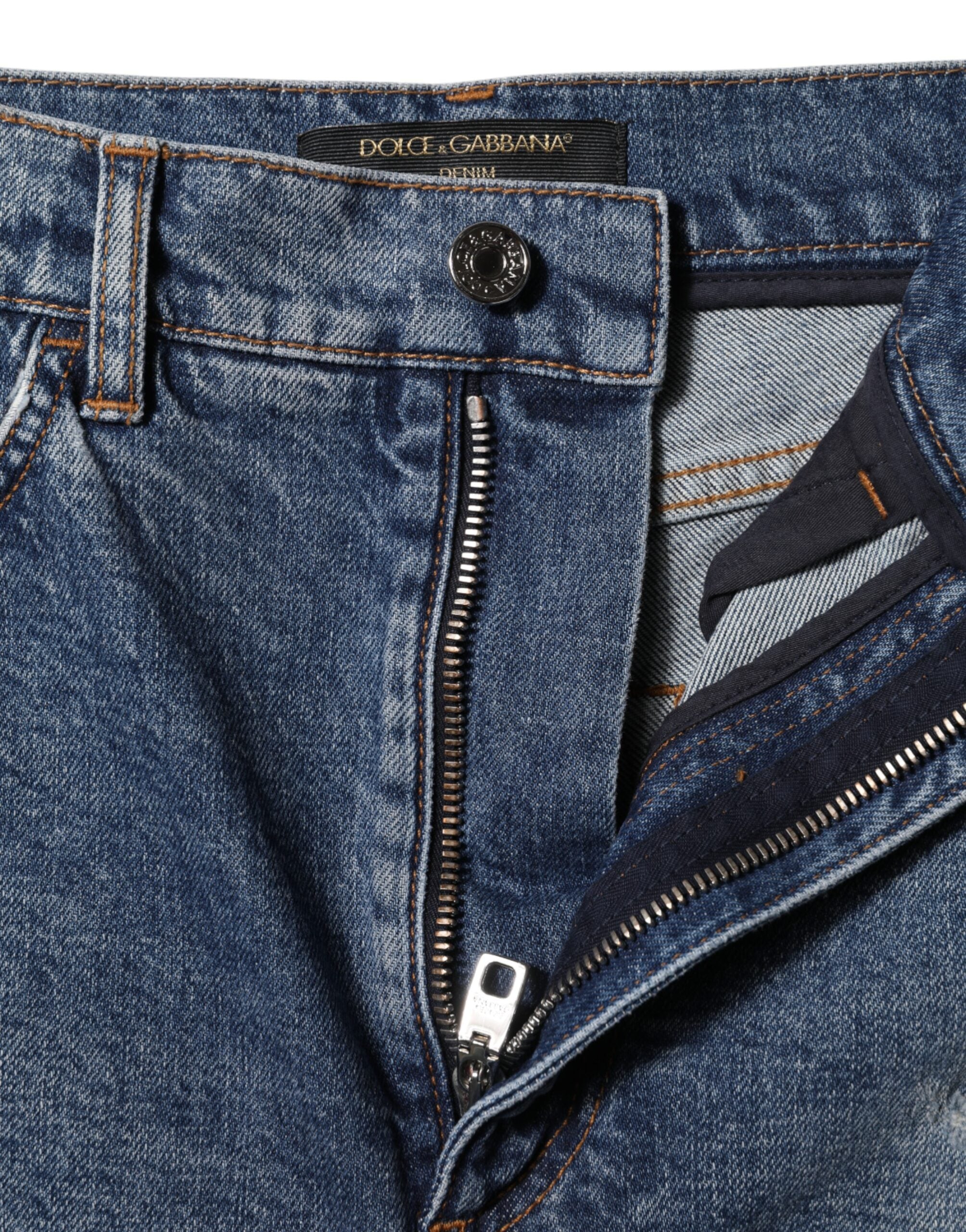 Dolce & Gabbana Blaue zerfledderte Denim-Baumwolle Hot Pants Shorts