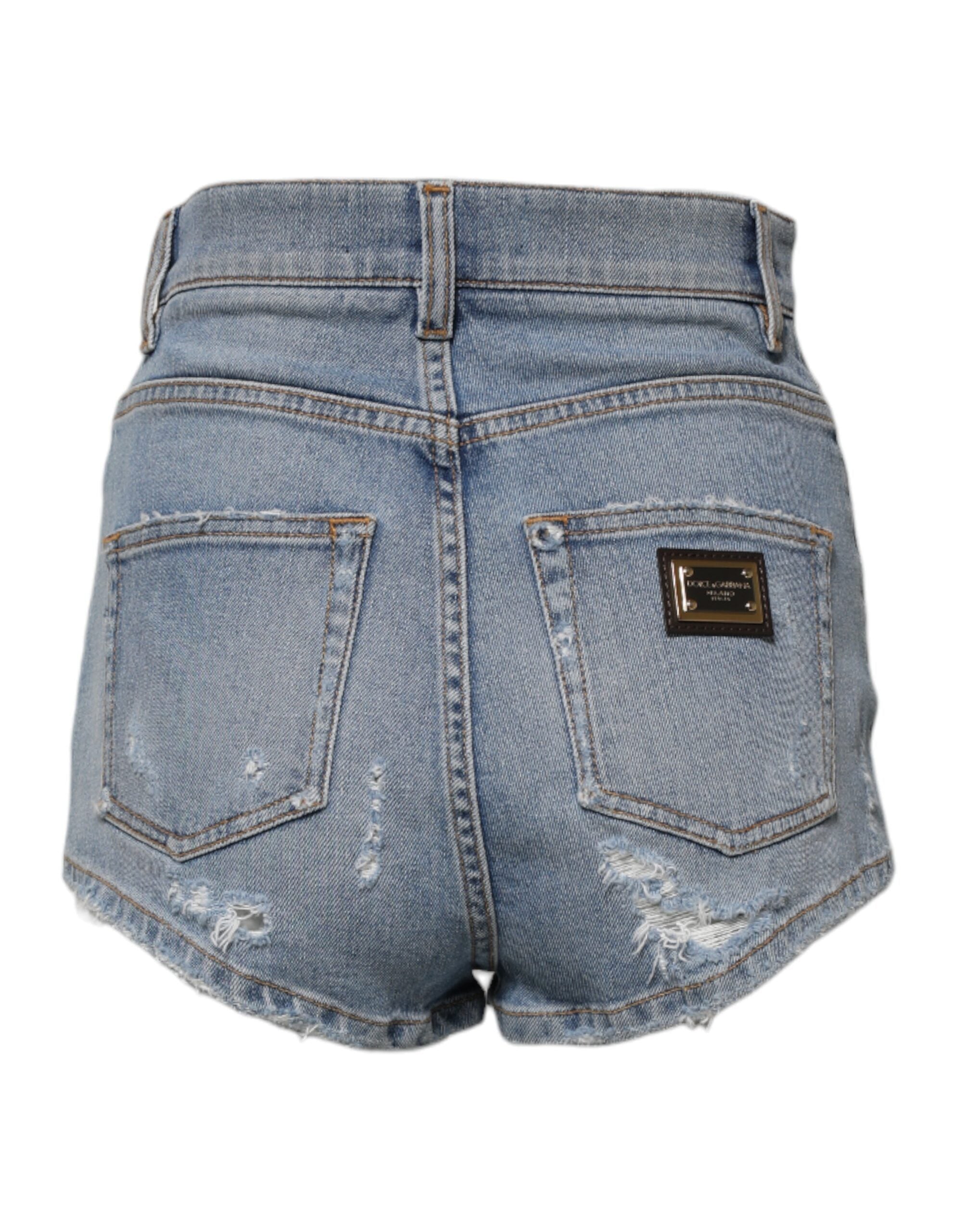 Dolce & Gabbana Blaue zerfledderte Denim-Baumwolle Hot Pants Shorts