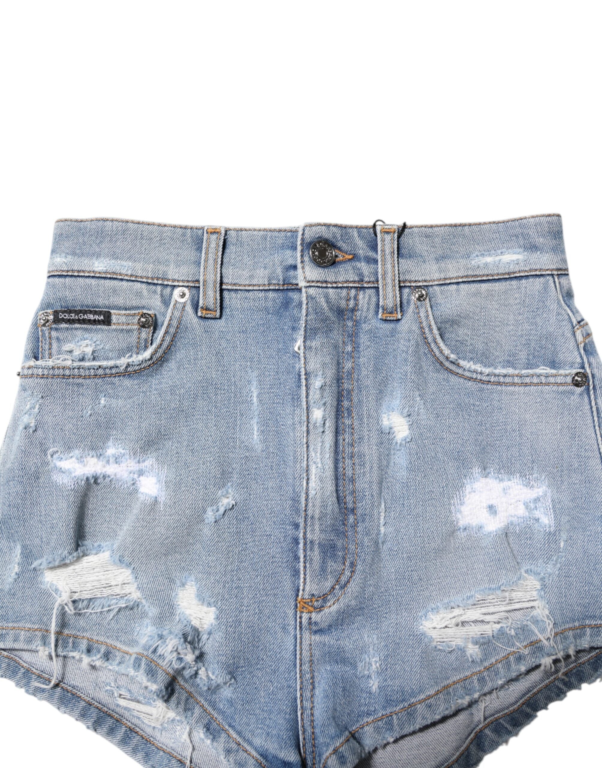 Dolce & Gabbana Blaue zerfledderte Denim-Baumwolle Hot Pants Shorts
