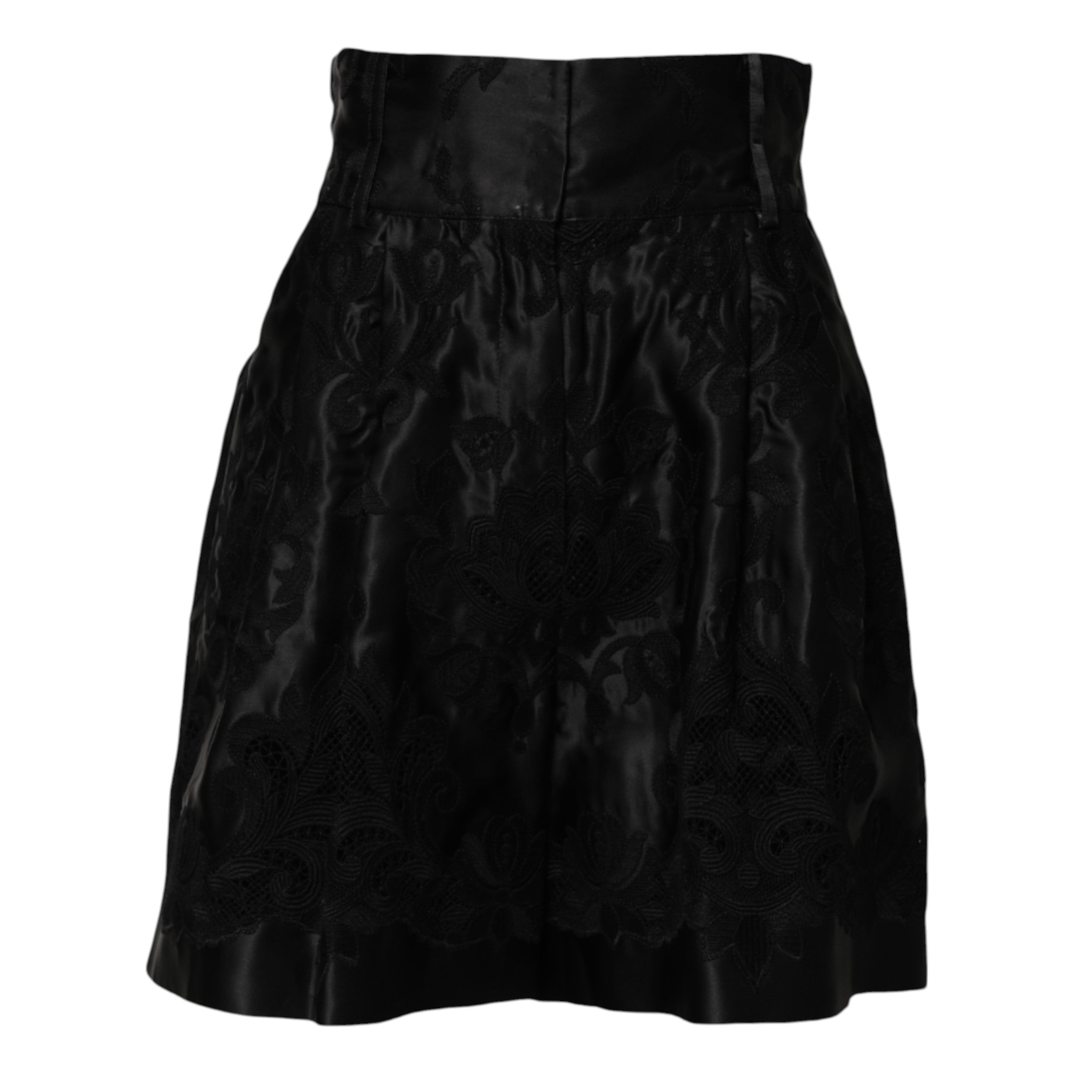 Dolce & Gabbana Schwarze Seidenshorts mit Blumenstickerei und hoher Taille