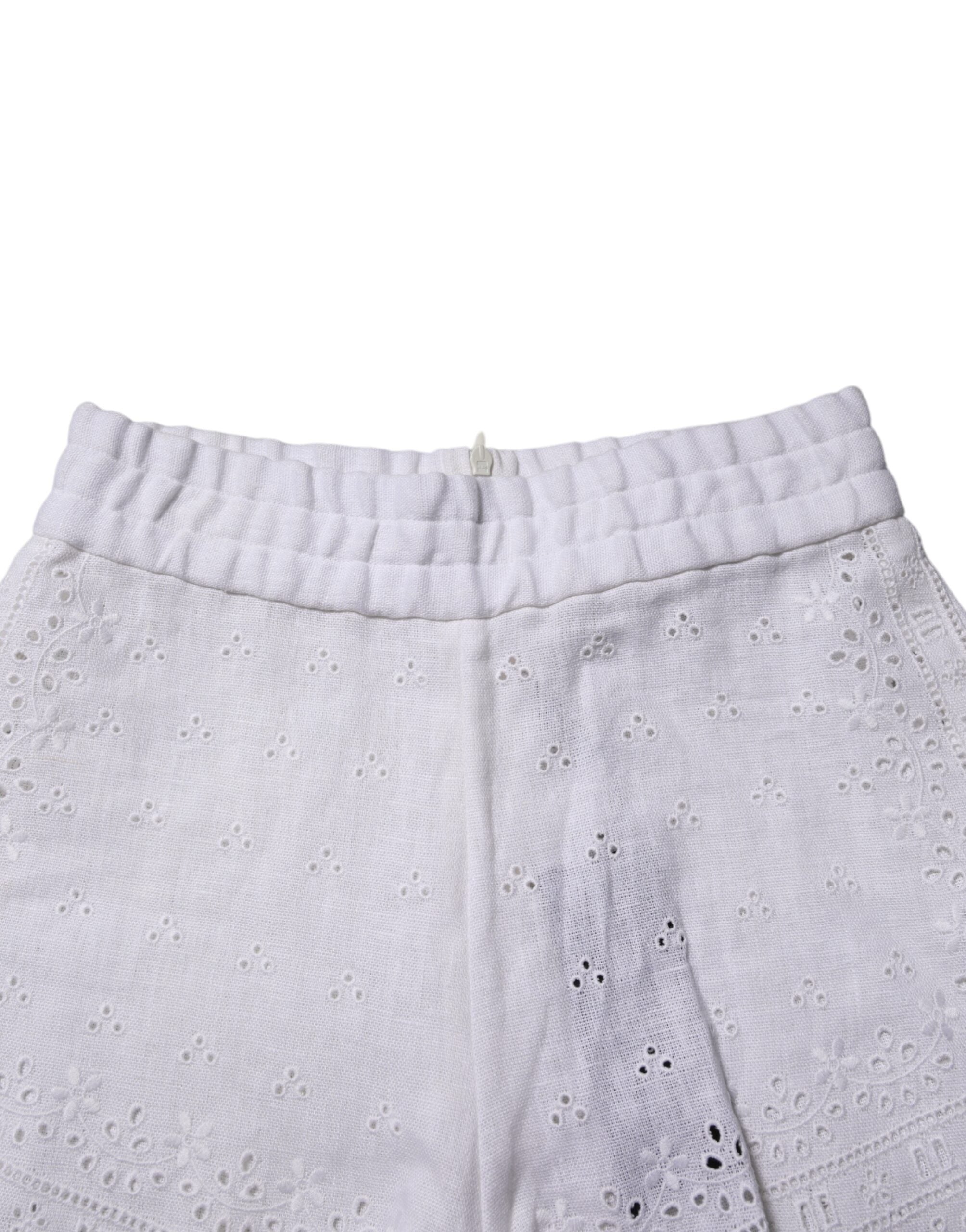 Dolce & Gabbana Weiße Leinenhose mit hoher Taille Hot Pants Shorts