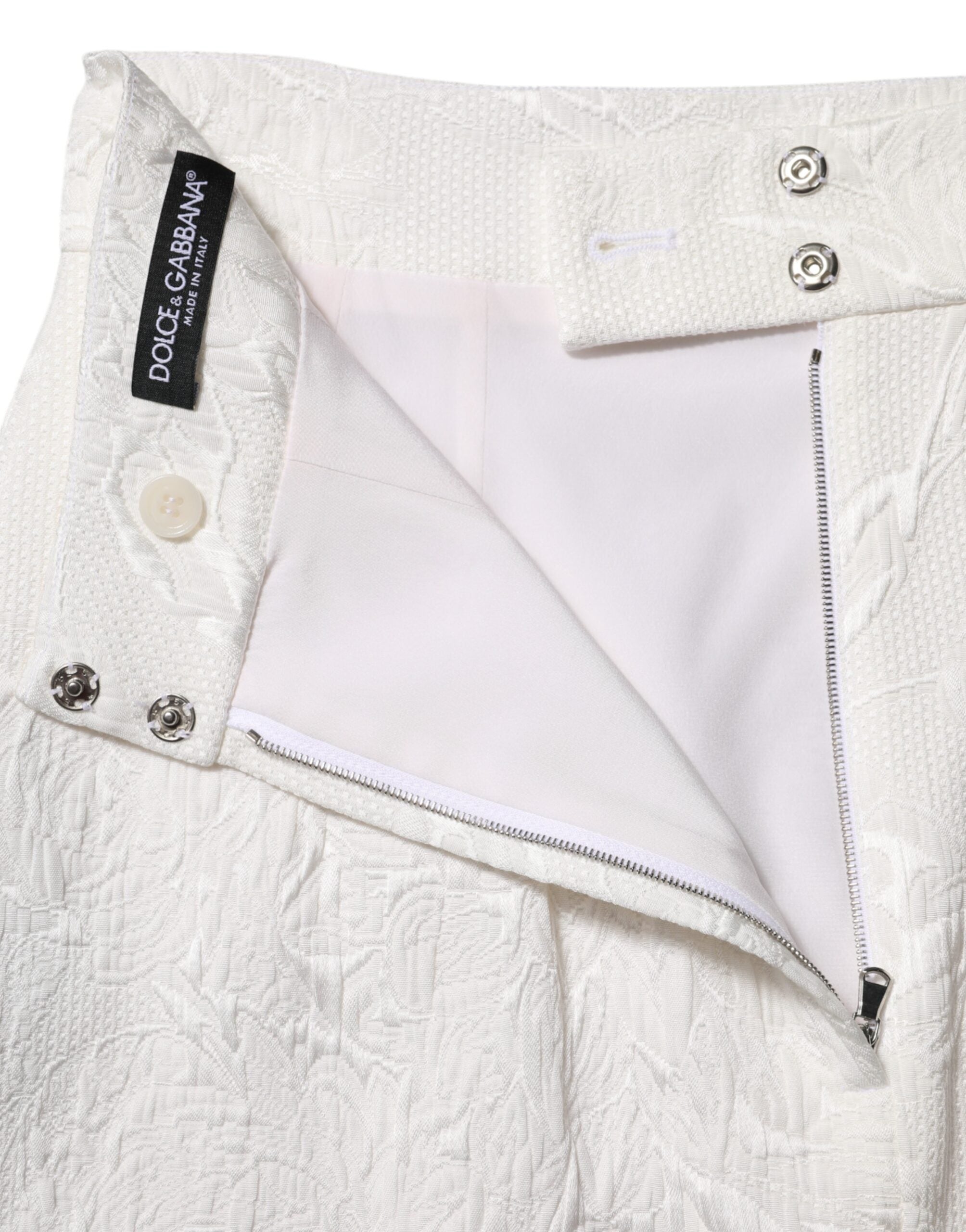 Dolce & Gabbana Weißer geblümter Brokatrock in A-Linie mit hoher Taille