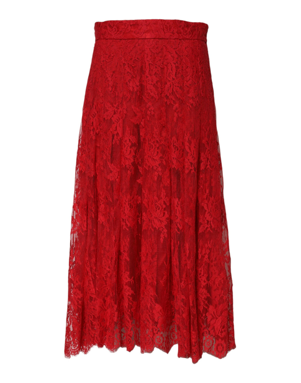 Dolce & Gabbana Roter geblümter Baumwollspitzen-Maxirock in A-Linie