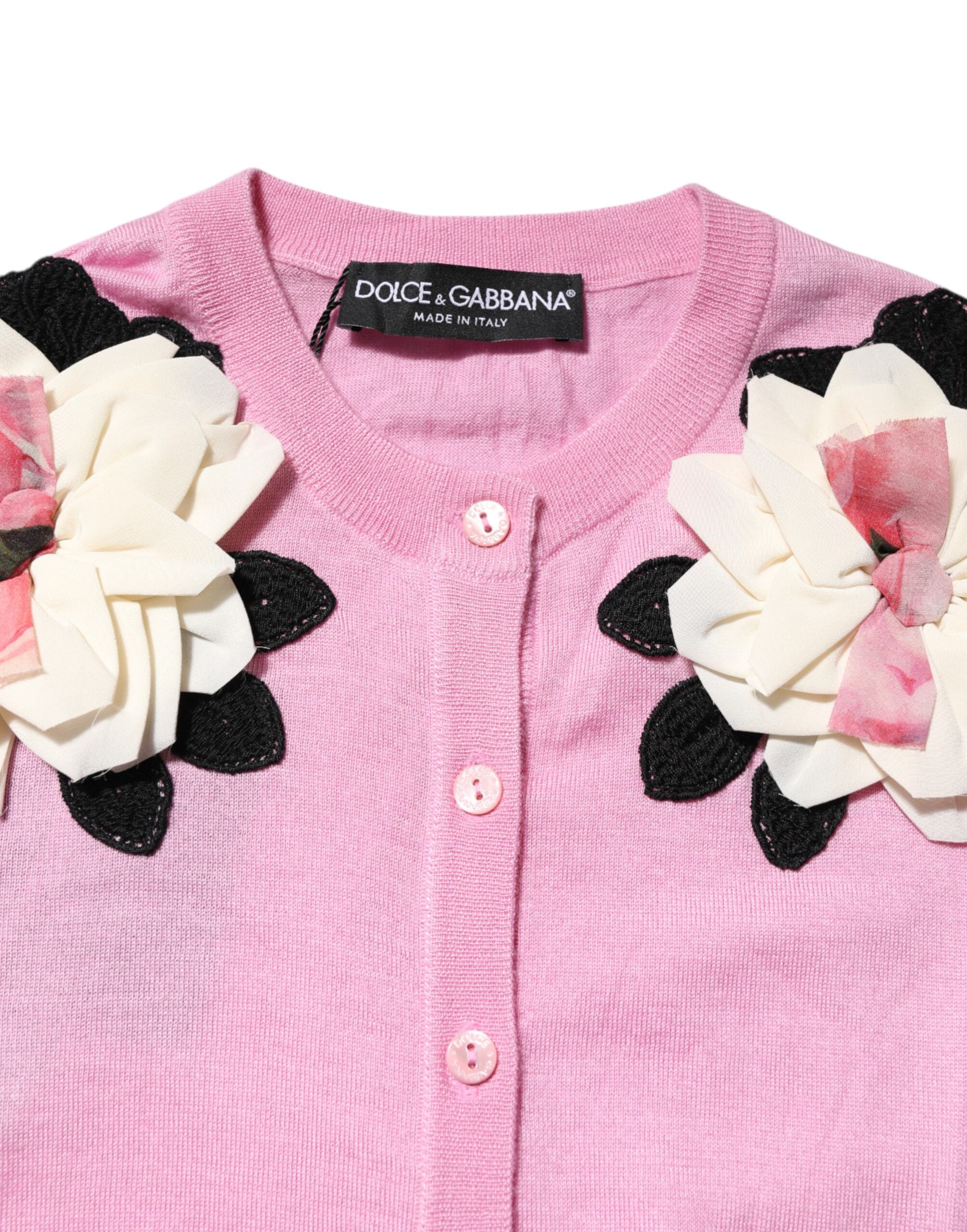 Dolce & Gabbana Rosa Strickjacke mit Blumenverzierung