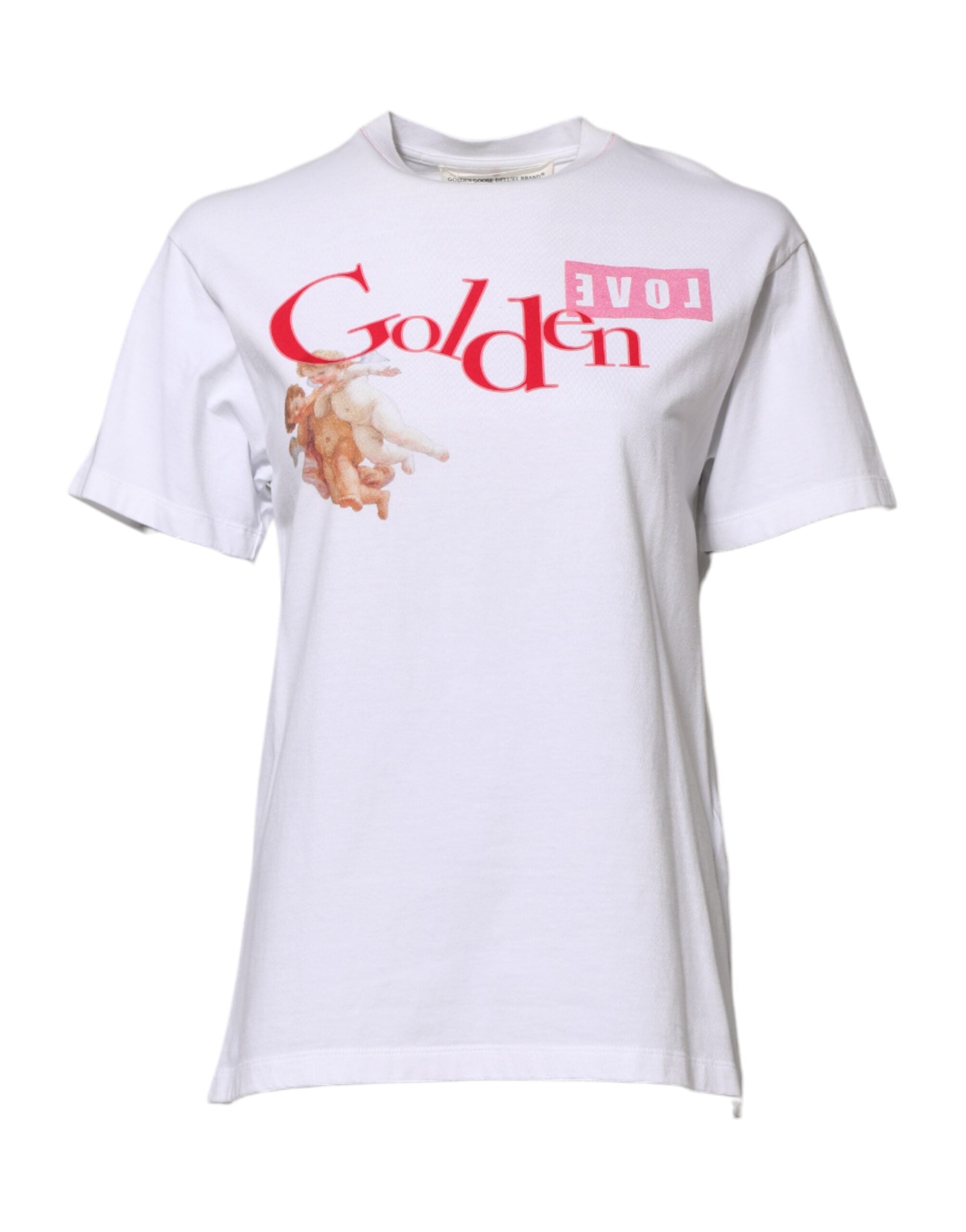 Golden Goose Weißes bedrucktes T-Shirt mit Rundhalsausschnitt