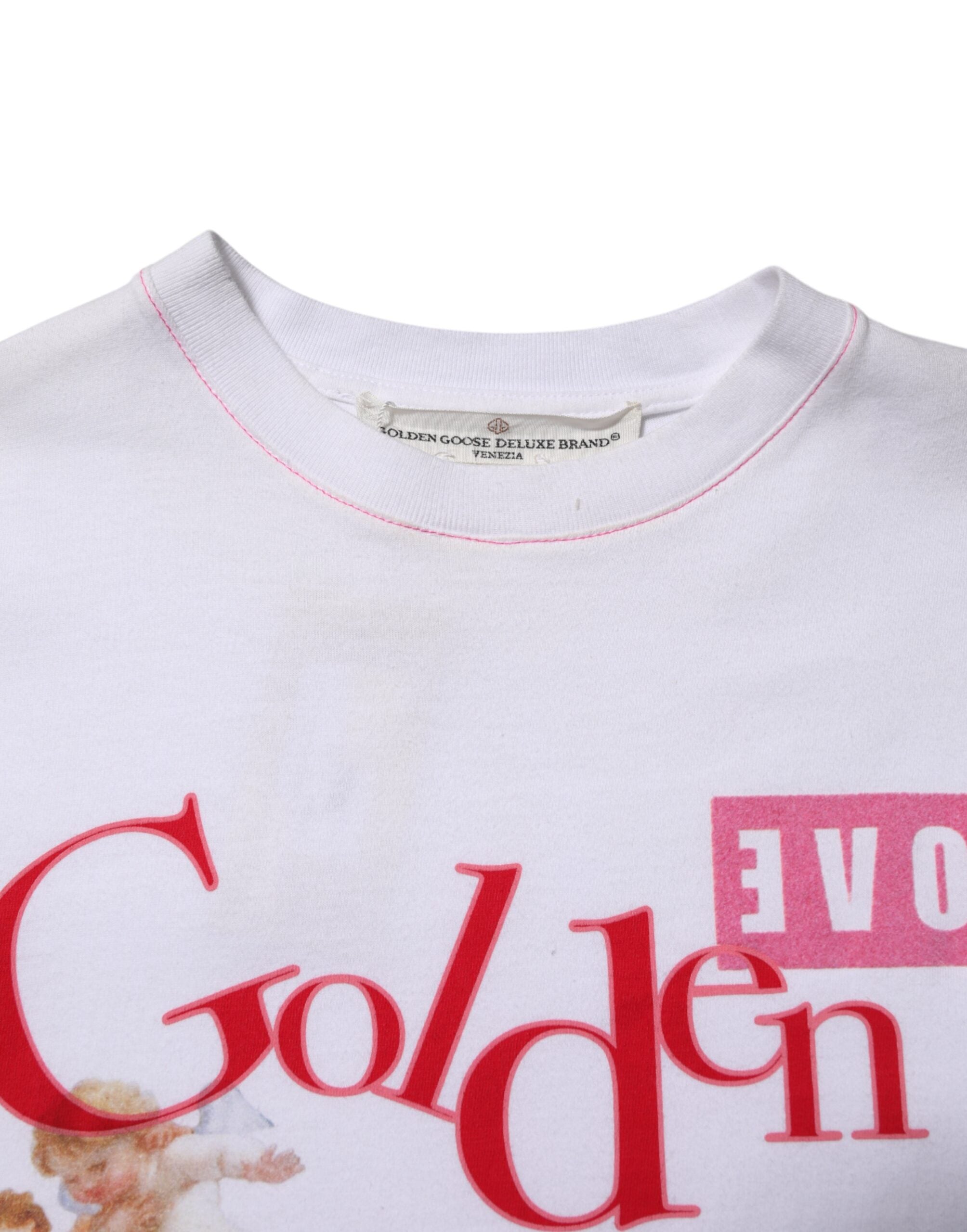 Golden Goose Weißes bedrucktes T-Shirt mit Rundhalsausschnitt
