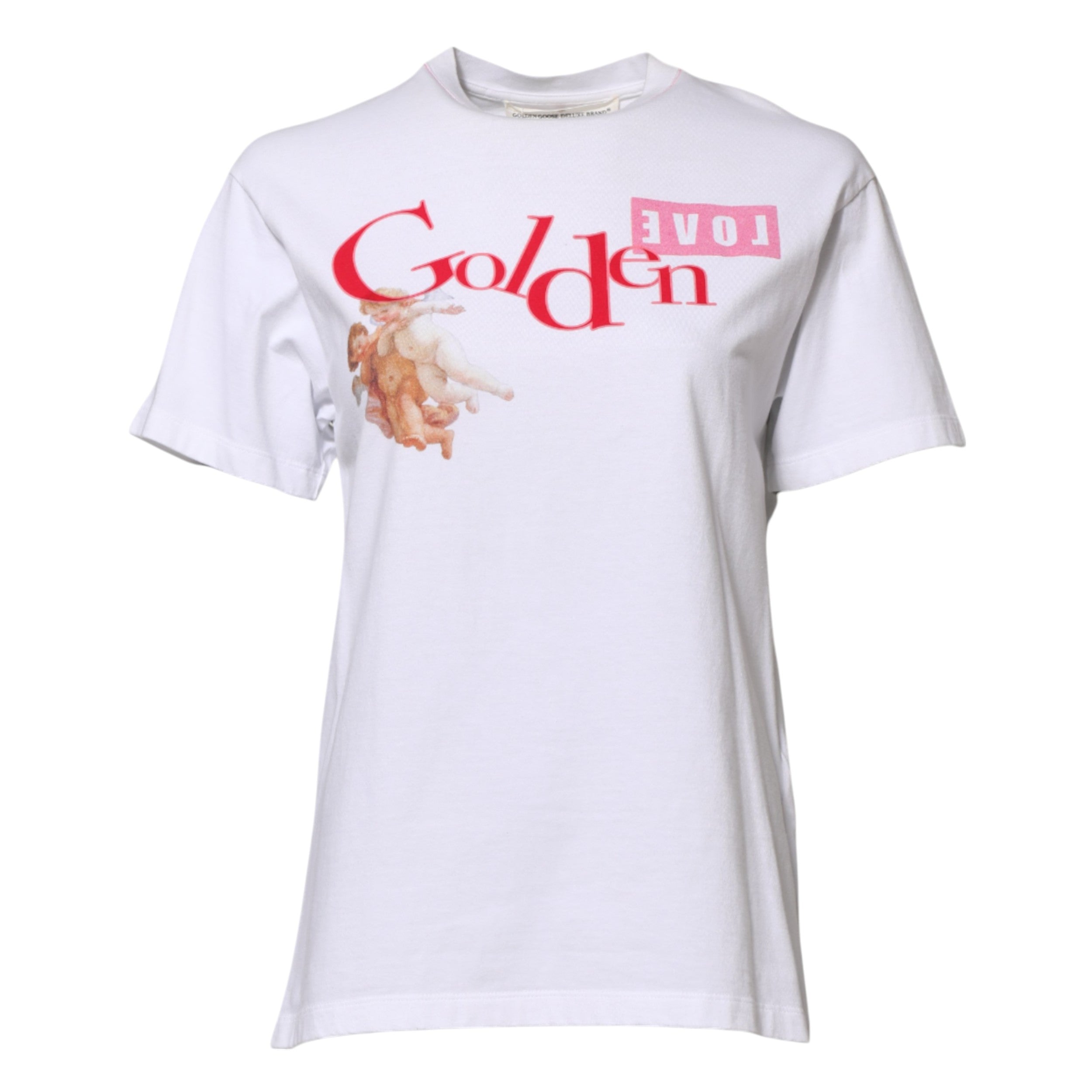 Golden Goose Weißes bedrucktes T-Shirt mit Rundhalsausschnitt
