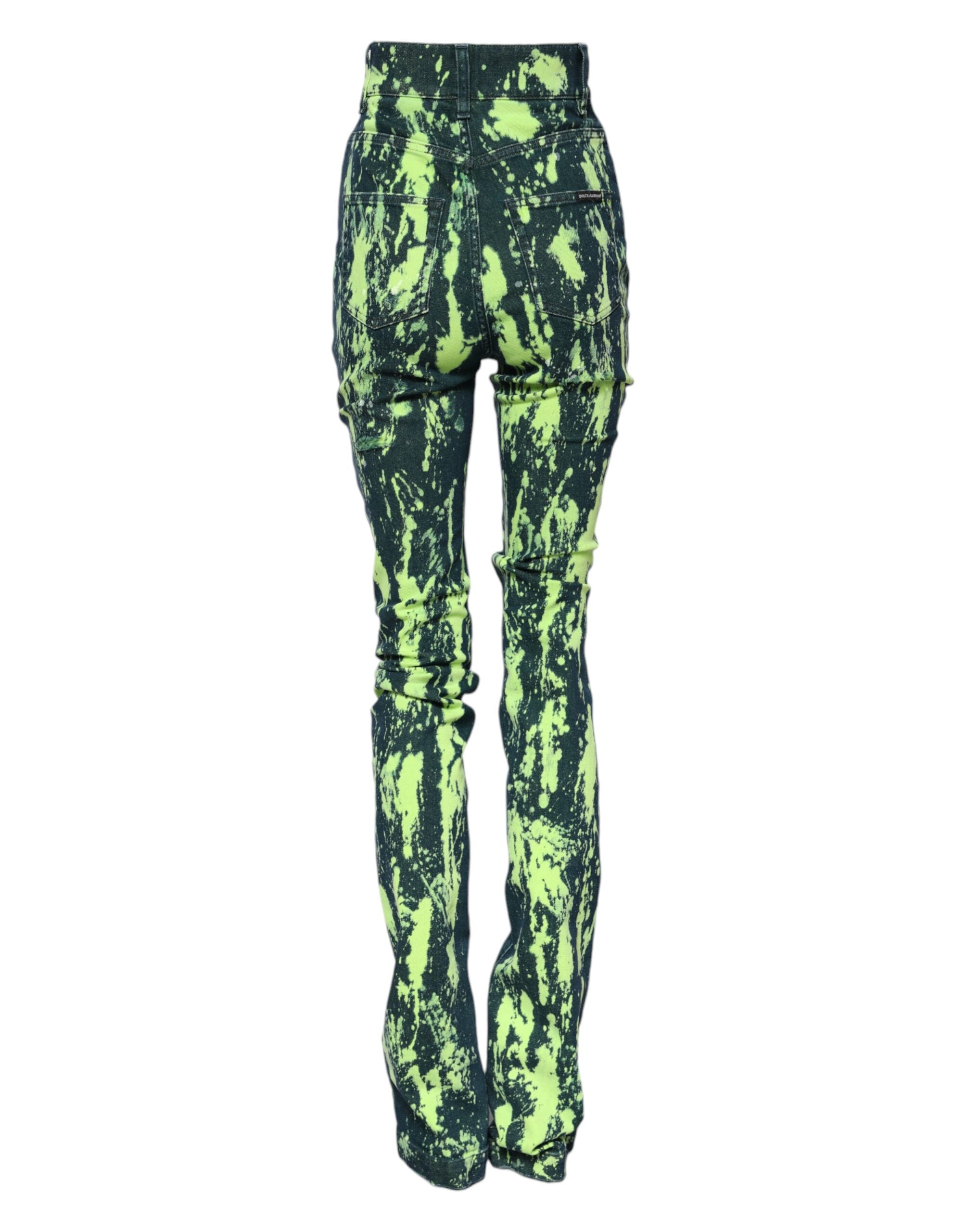 Dolce & Gabbana Grüne Color Splash Denim-Jeans mit hoher Taille