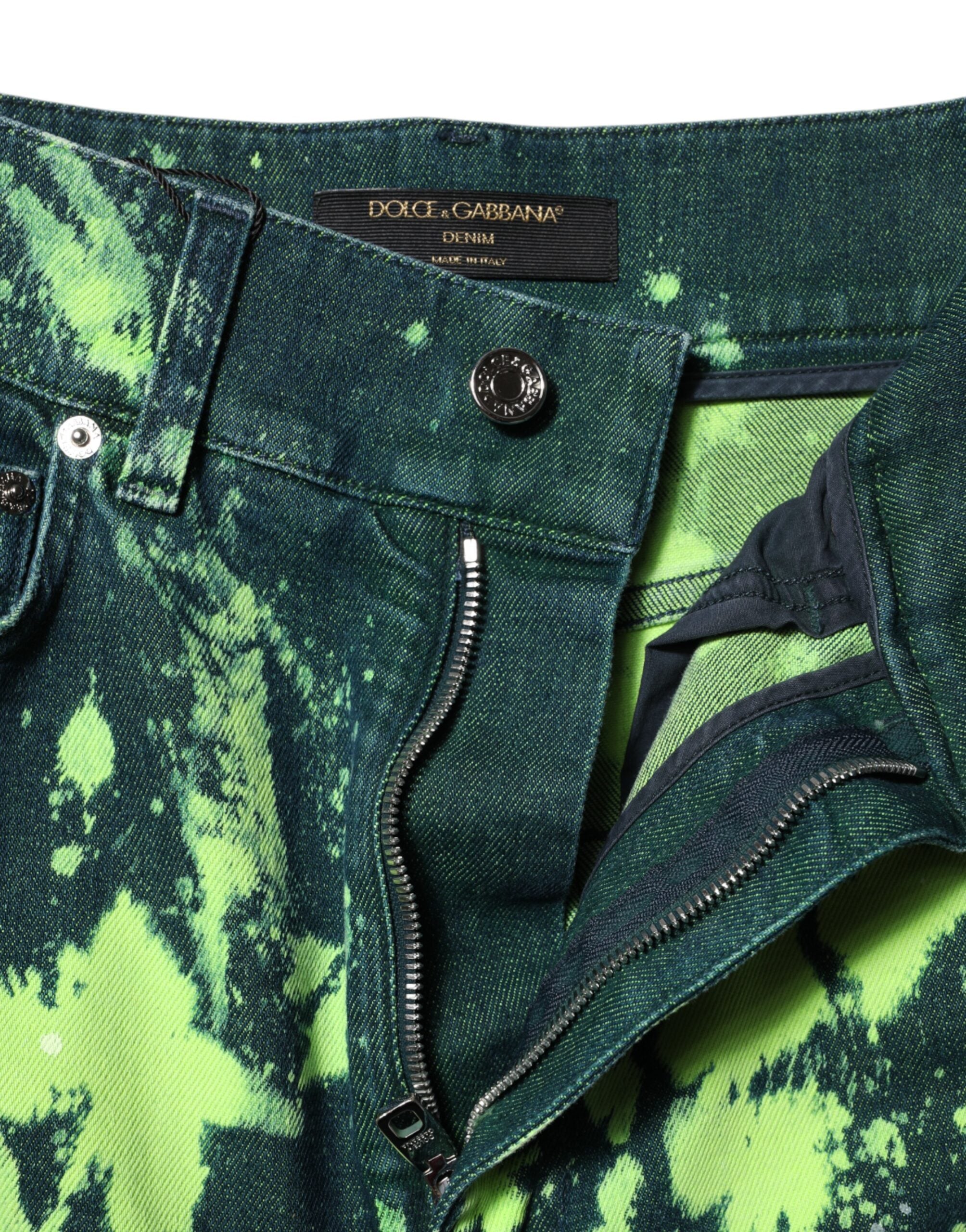 Dolce & Gabbana Grüne Color Splash Denim-Jeans mit hoher Taille