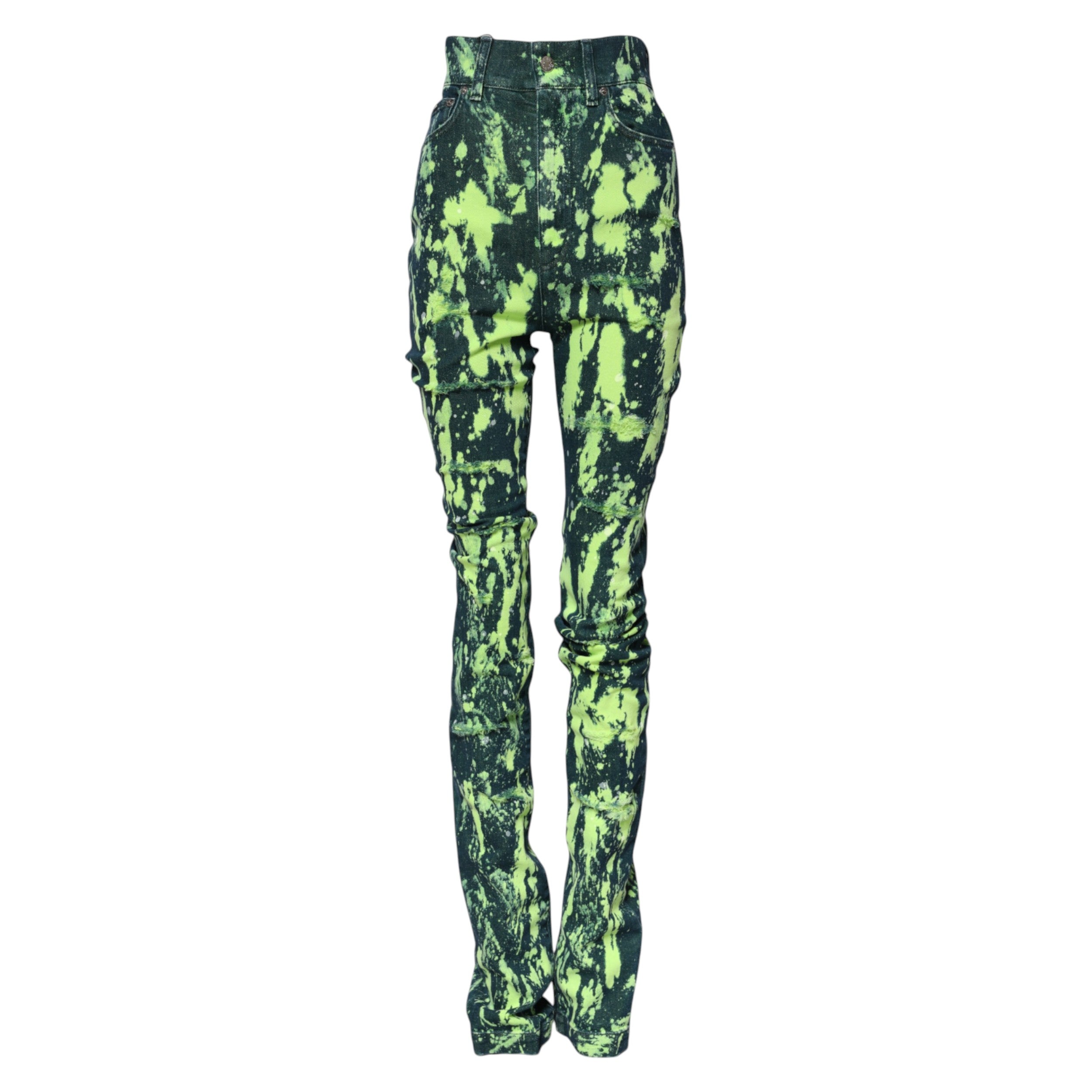 Dolce & Gabbana Grüne Color Splash Denim-Jeans mit hoher Taille