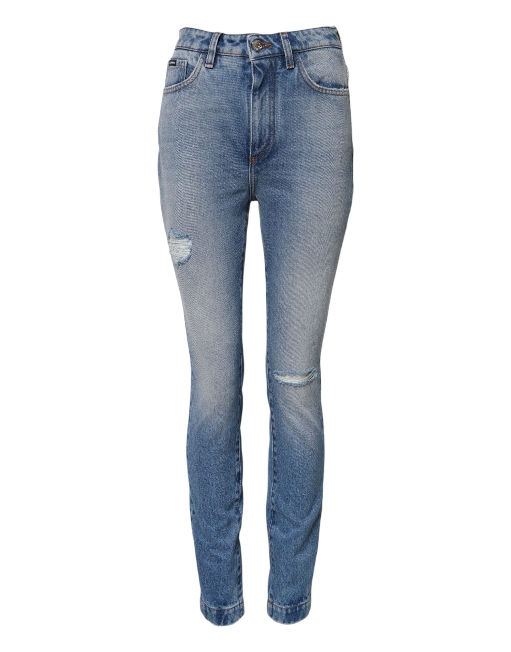 Dolce & Gabbana Blau gewaschene Skinny Denim Jeans mit hoher Taille