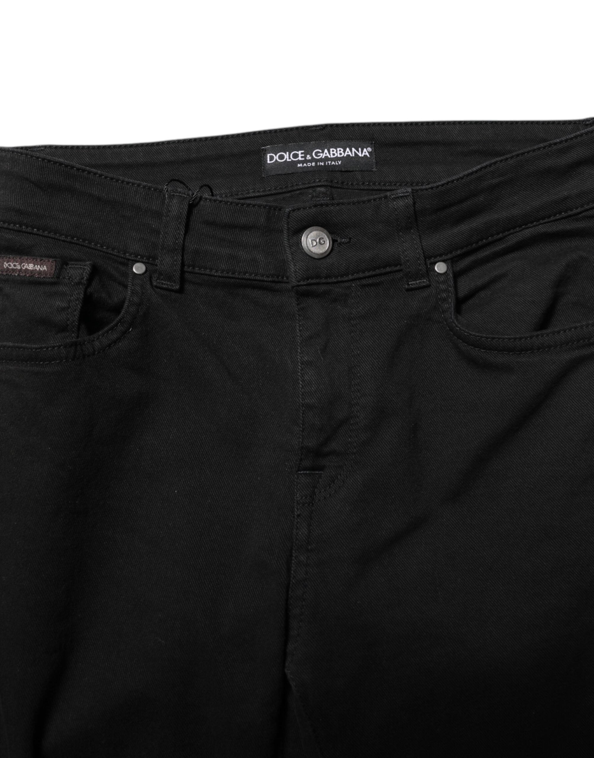 Dolce & Gabbana Schwarze Baumwolle Logo Skinny Mid Waist Denim Jeans