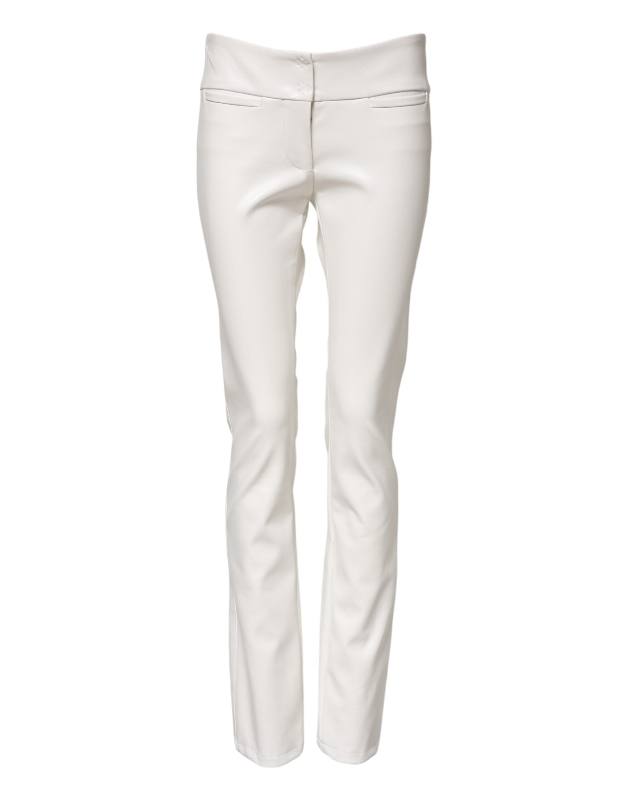 Dolce & Gabbana Weiße Polyurethan-Hose mit hoher Taille und konisch zulaufender Hose