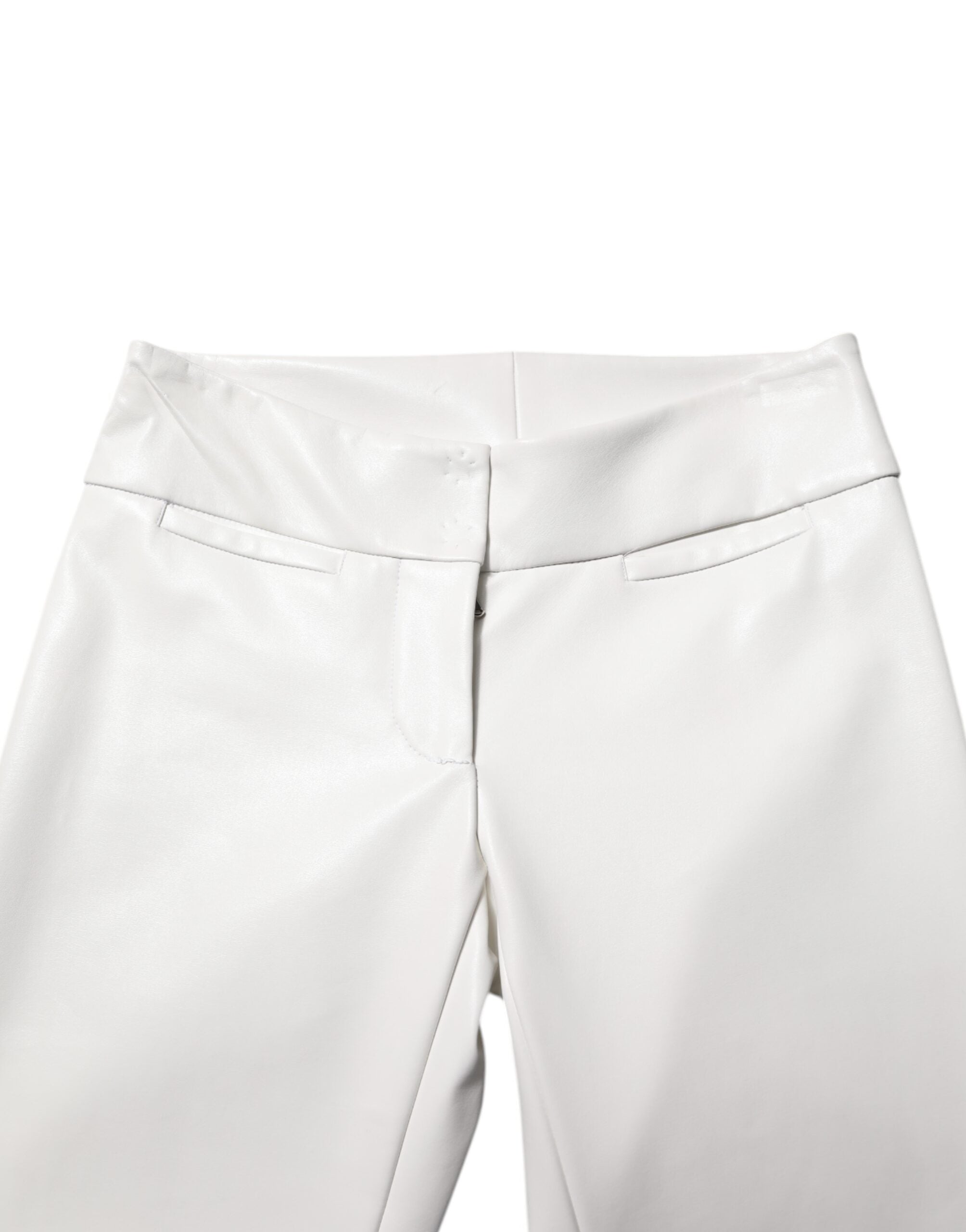 Dolce & Gabbana Weiße Polyurethan-Hose mit hoher Taille und konisch zulaufender Hose