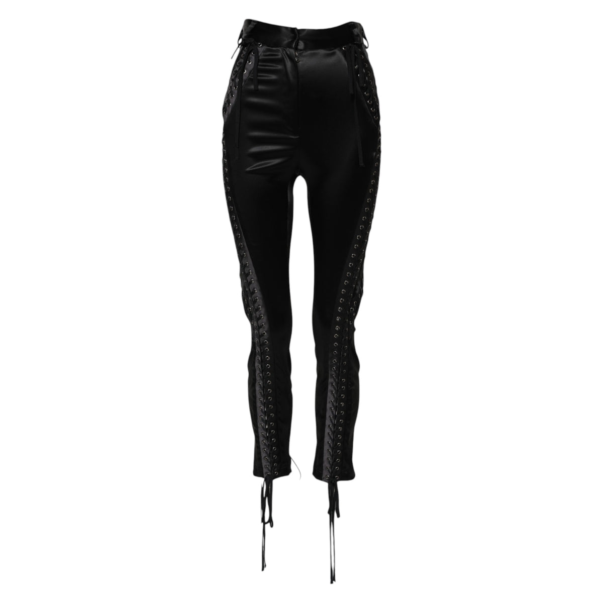 Dolce & Gabbana Zwarte High Waist Skinny Broek met Kanten Details