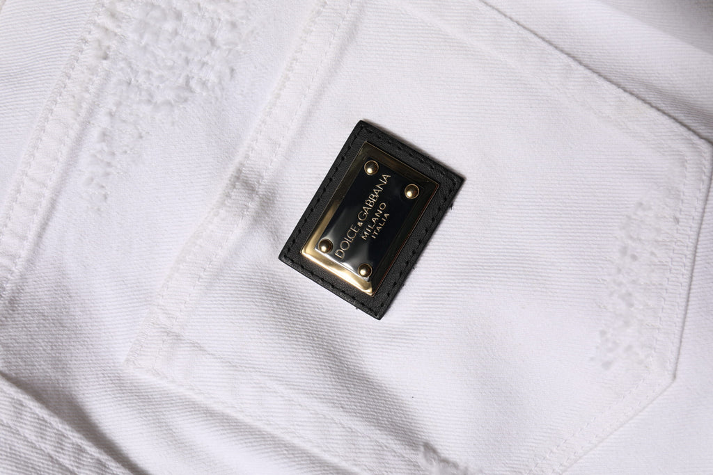 Dolce & Gabbana Weiße Denim-Jeans mit hoher Taille aus zerrissener Baumwolle