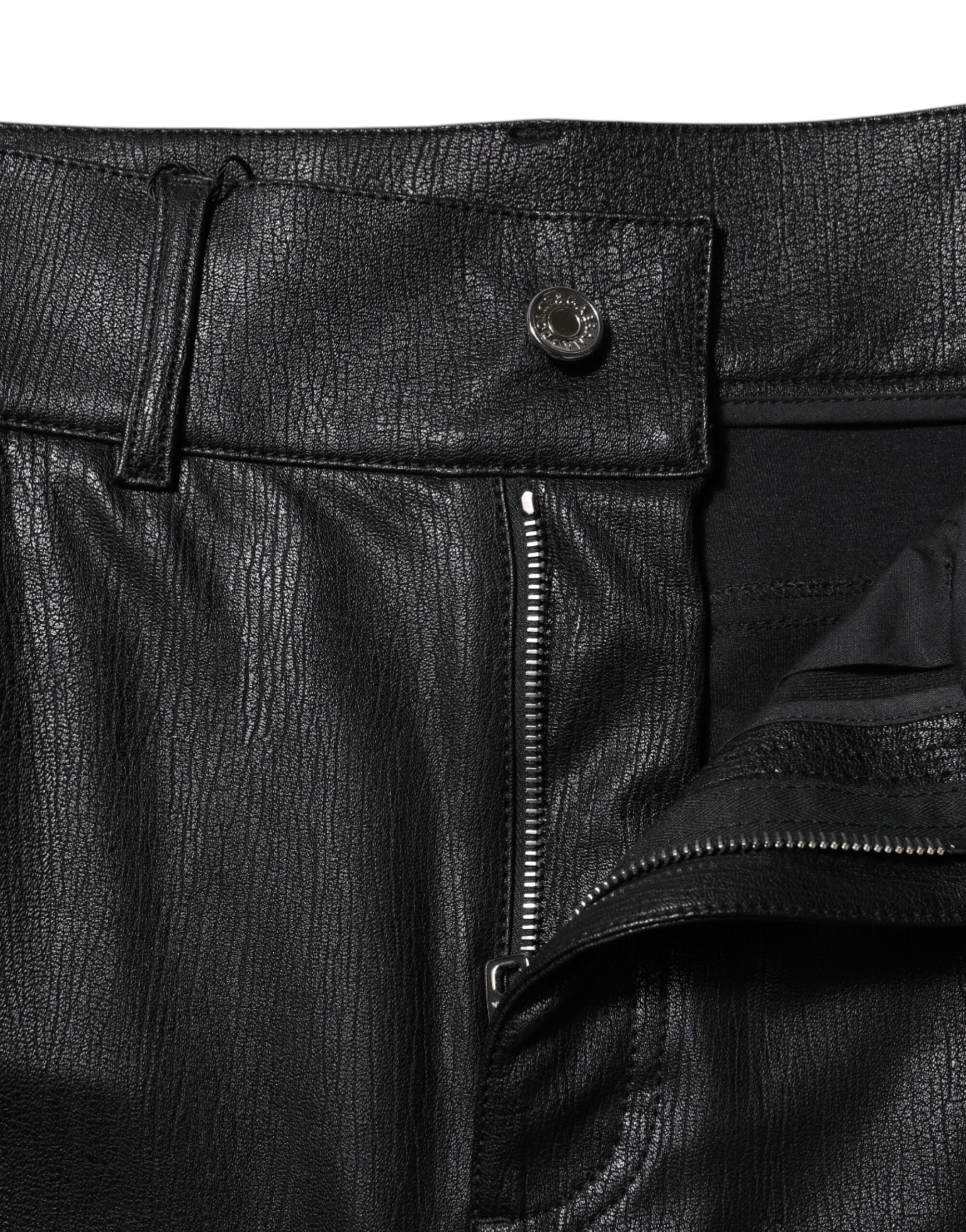 Dolce & Gabbana Schwarze Lederhose mit hoher Taille und schmaler Passform