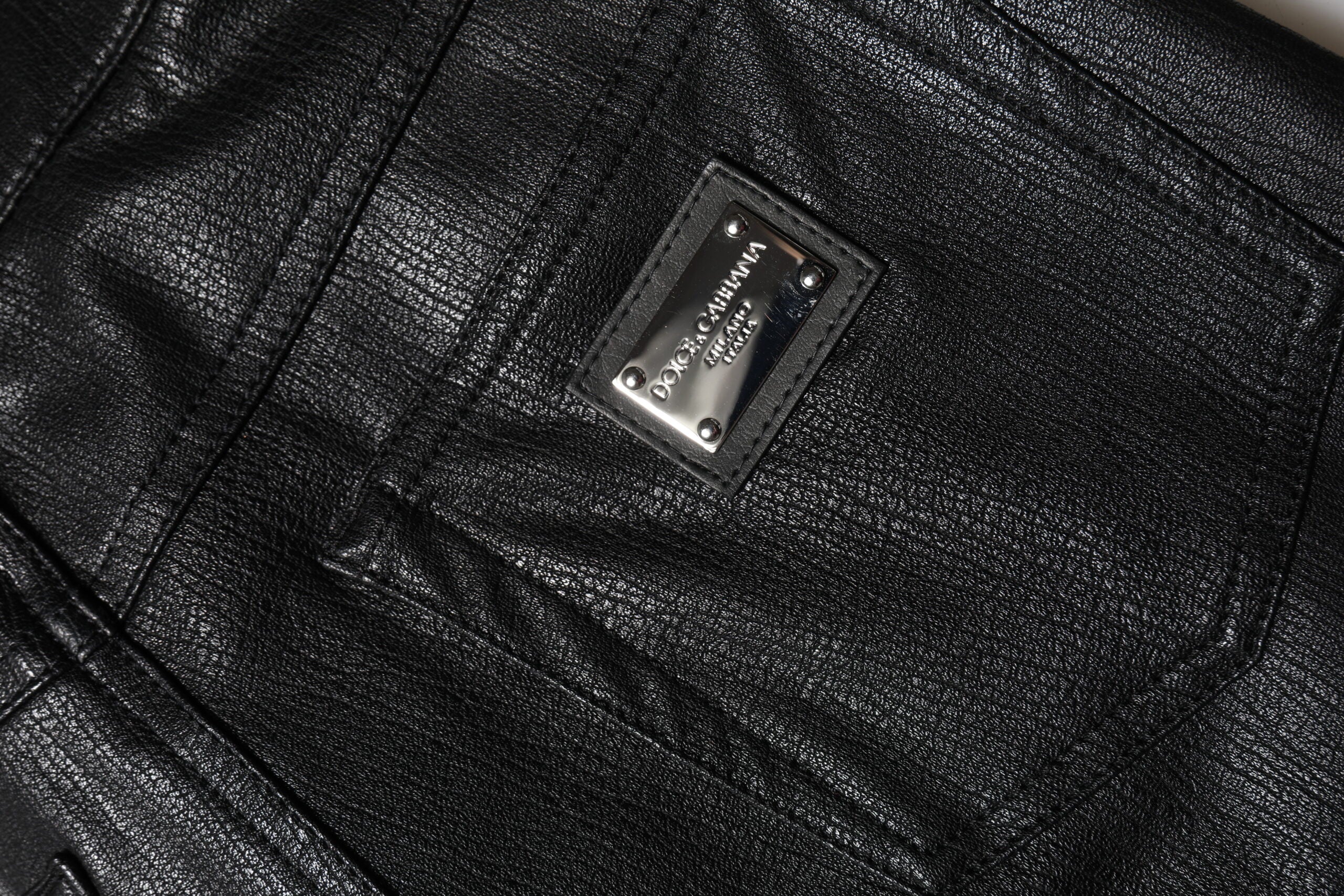 Dolce & Gabbana Schwarze Lederhose mit hoher Taille und schmaler Passform