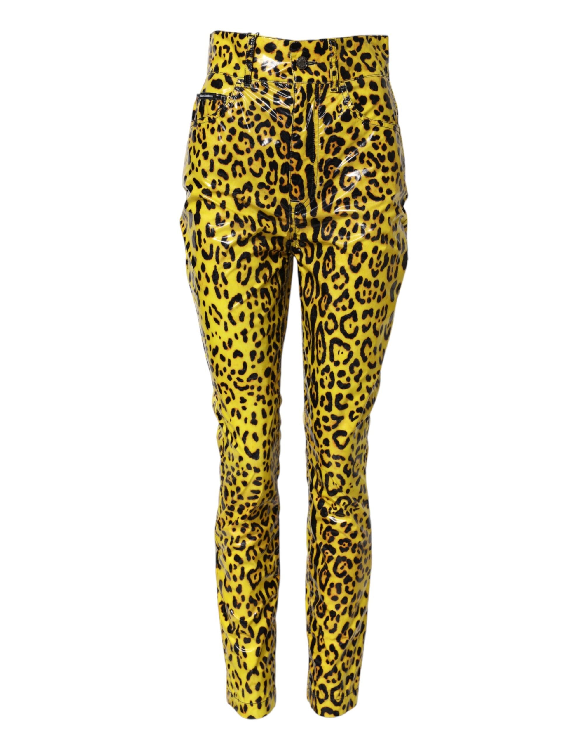 Dolce & Gabbana Gelbe Leopardenhose mit hoher Taille und schmaler Hose
