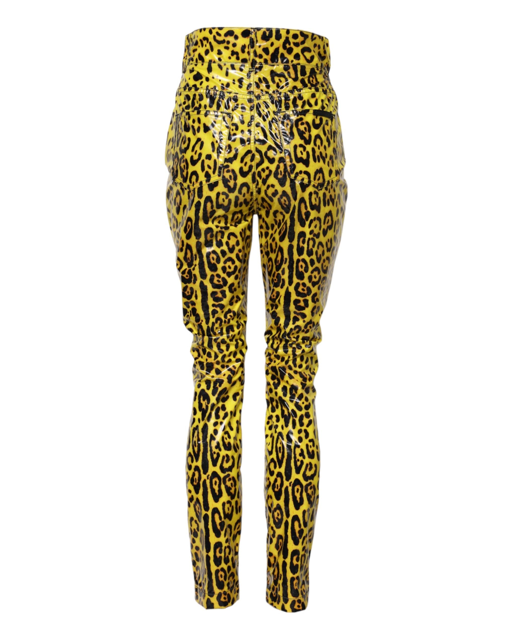 Dolce & Gabbana Gelbe Leopardenhose mit hoher Taille und schmaler Hose