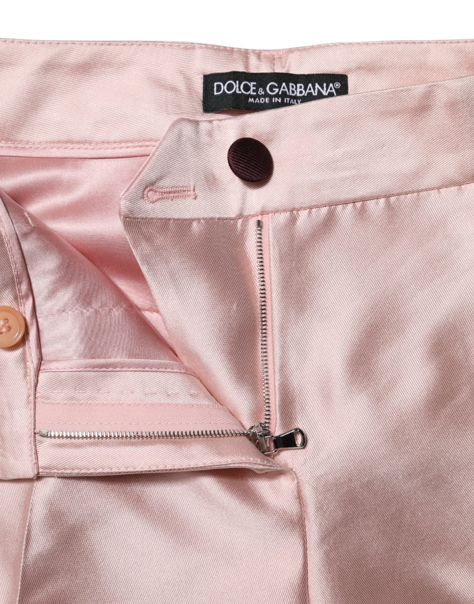 Dolce & Gabbana Rosa Satin-Hose mit hoher Taille und konisch zulaufender Hose