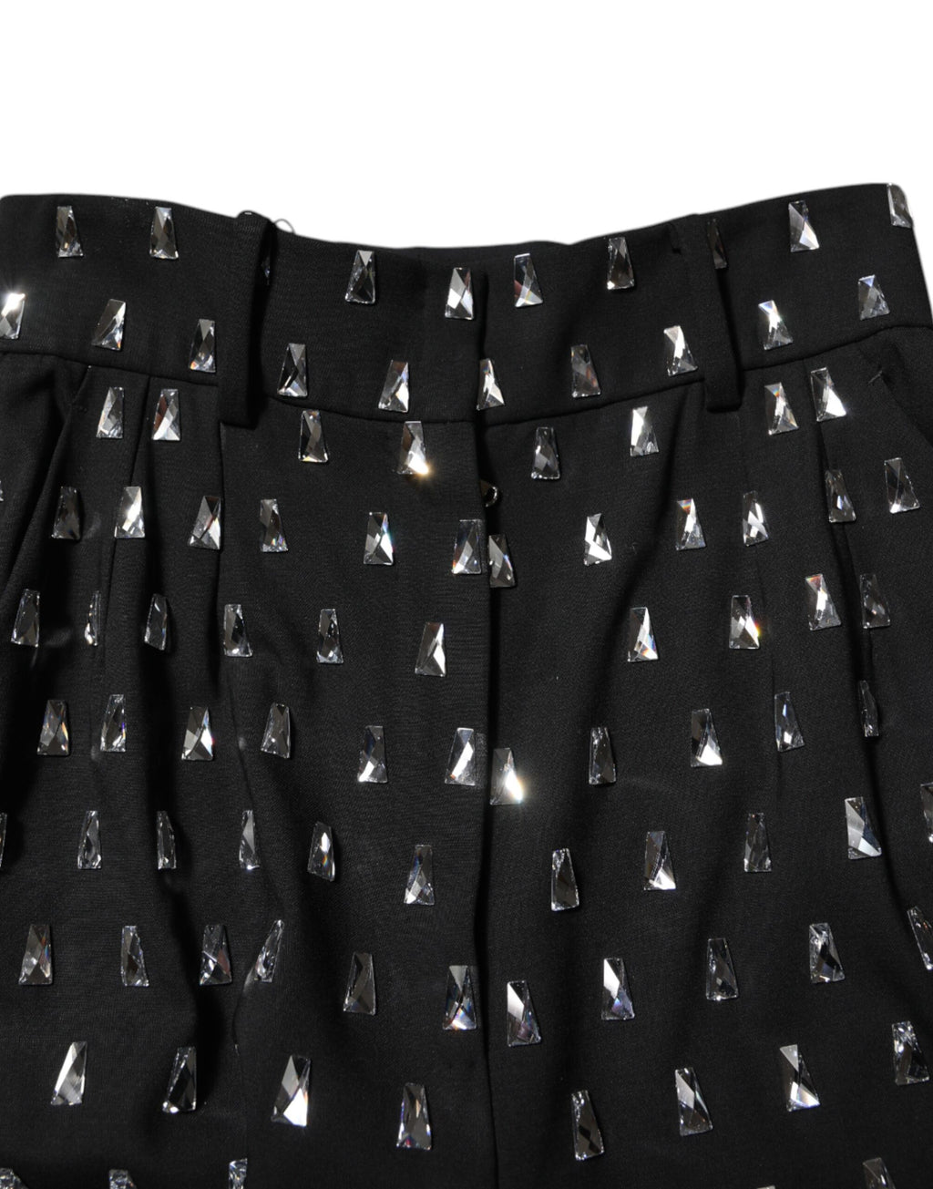 Dolce & Gabbana Schwarze, kristallverzierte Hose mit weitem Bein