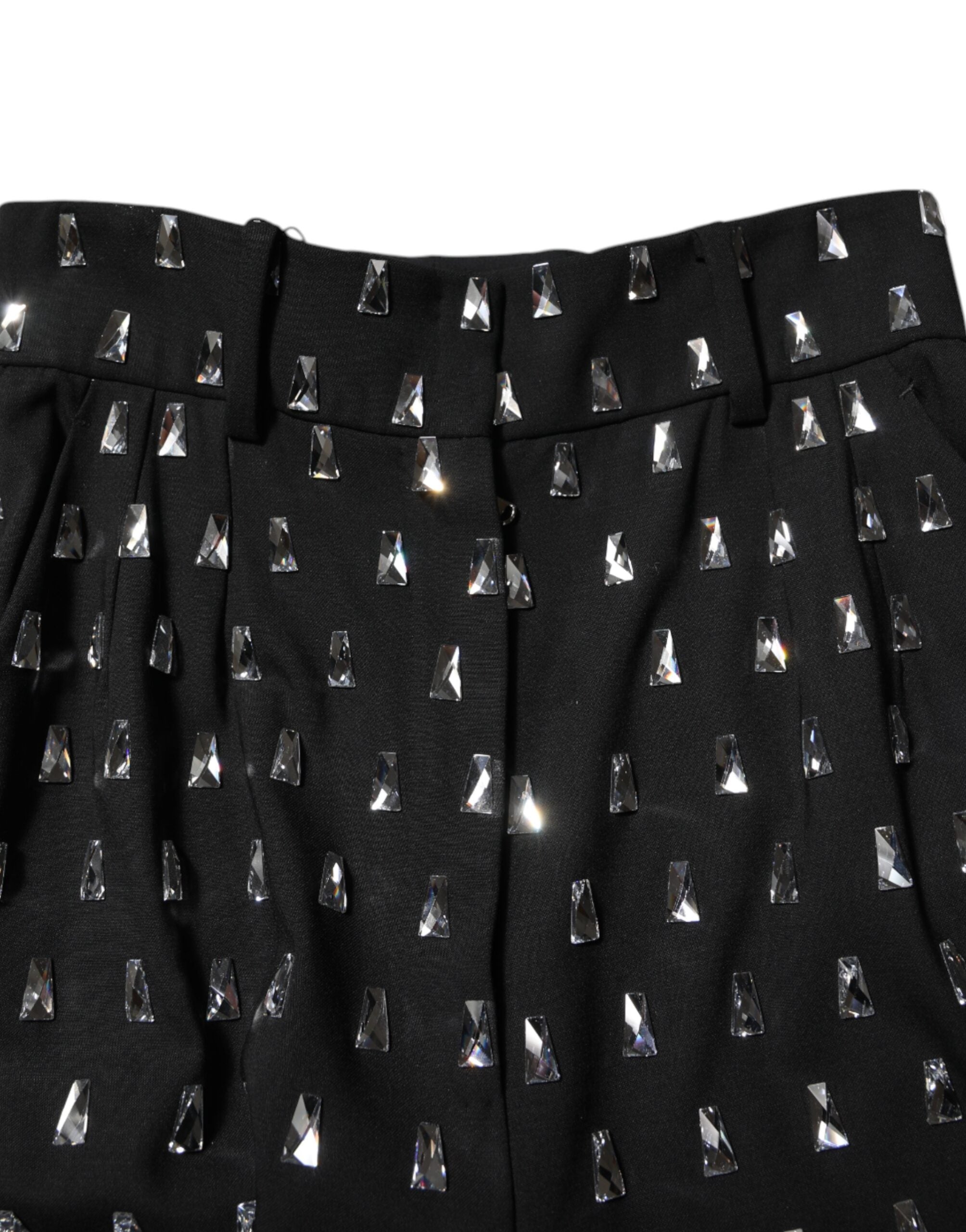 Dolce & Gabbana Schwarze, kristallverzierte Hose mit weitem Bein