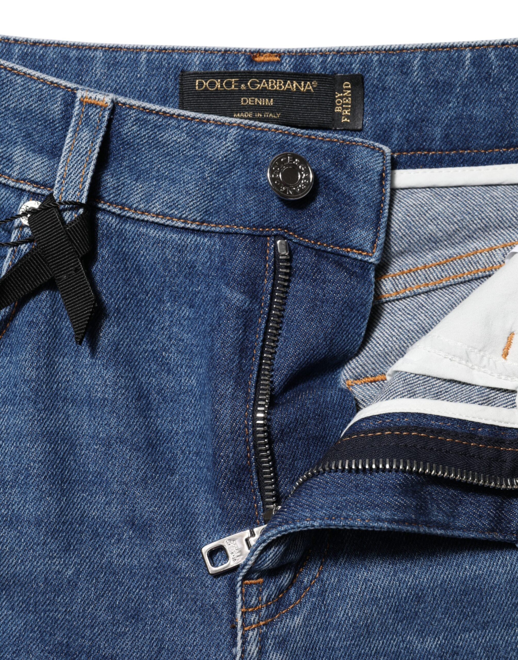 Dolce & Gabbana Blaue, taillierte Denim-Jeans mit hoher Taille aus Baumwolle