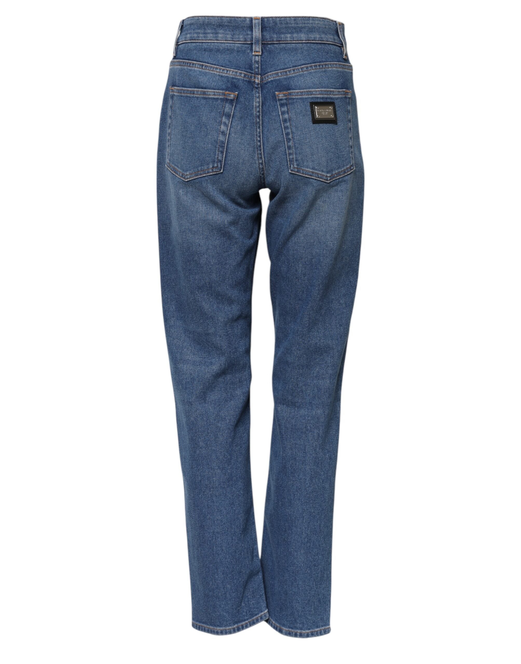 Dolce & Gabbana Blaue, taillierte Denim-Jeans mit hoher Taille aus Baumwolle